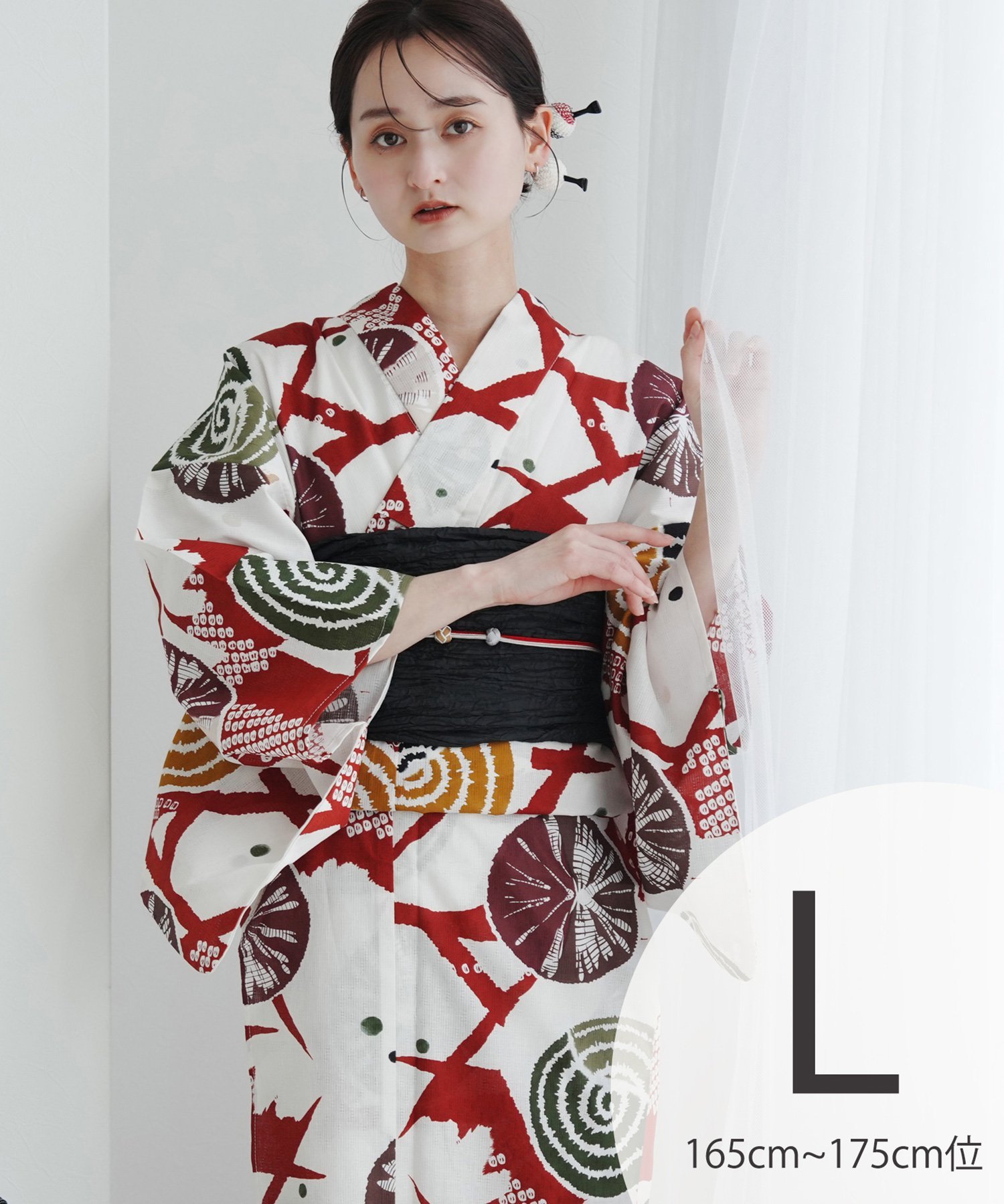 【SALE／25%OFF】utatane utatane 浴衣 3点セット 赤の籠目とモダン渦巻 Lサイズ ウタタネ 着物・浴衣・和装小物 浴衣【送料無料】