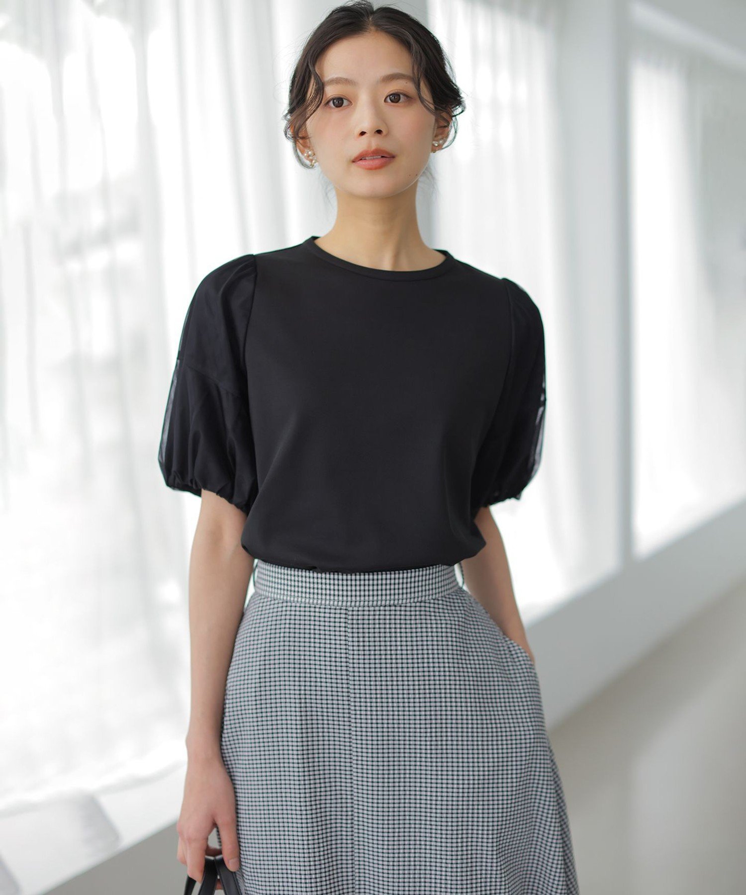 組曲 L 【WEB限定】コットンポンチ チュールコンビ カットソー クミキョク トップス カットソー・Tシャツ グレー ホワイト ブラック