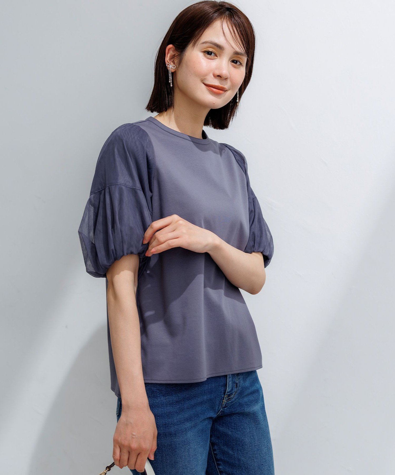 組曲 L 【WEB限定】コットンポンチ チュールコンビ カットソー クミキョク トップス カットソー・Tシャツ グレー ホワイト ブラック