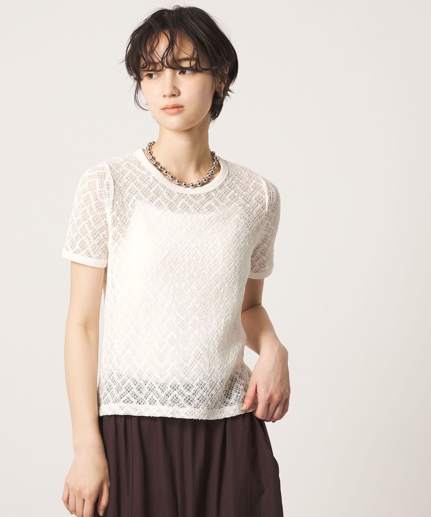 ＜CITEN＞カットレースハーフスリーブT シテン トップス カットソー・Tシャツ ホワイト ブラック
