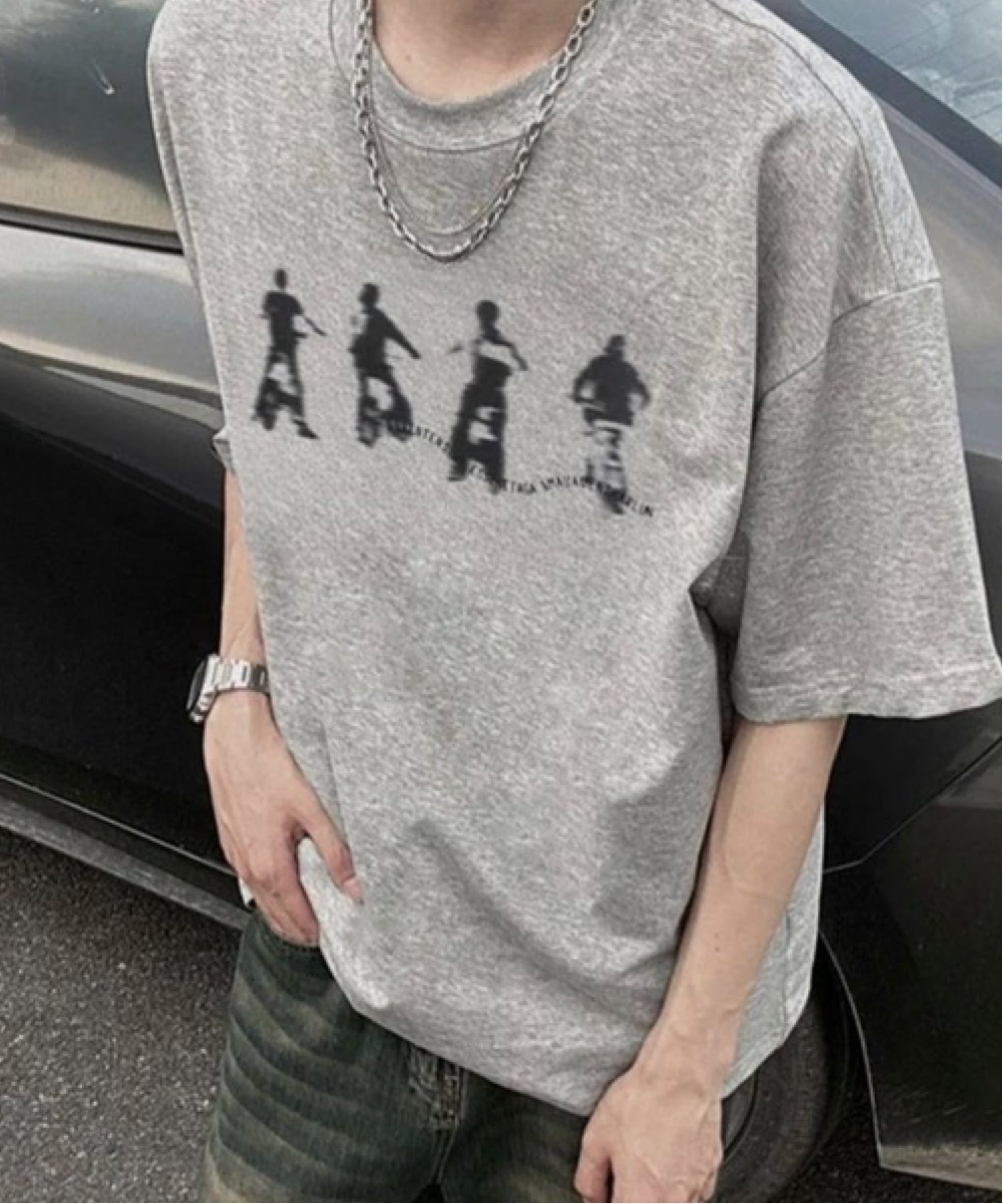NOWLE NOWLE/(M)【NOWLE】フォト グラフィック シルエット プリント クルーネック 半袖 T チェルカ トップス カットソー・Tシャツ グレー ホワイト ブラック