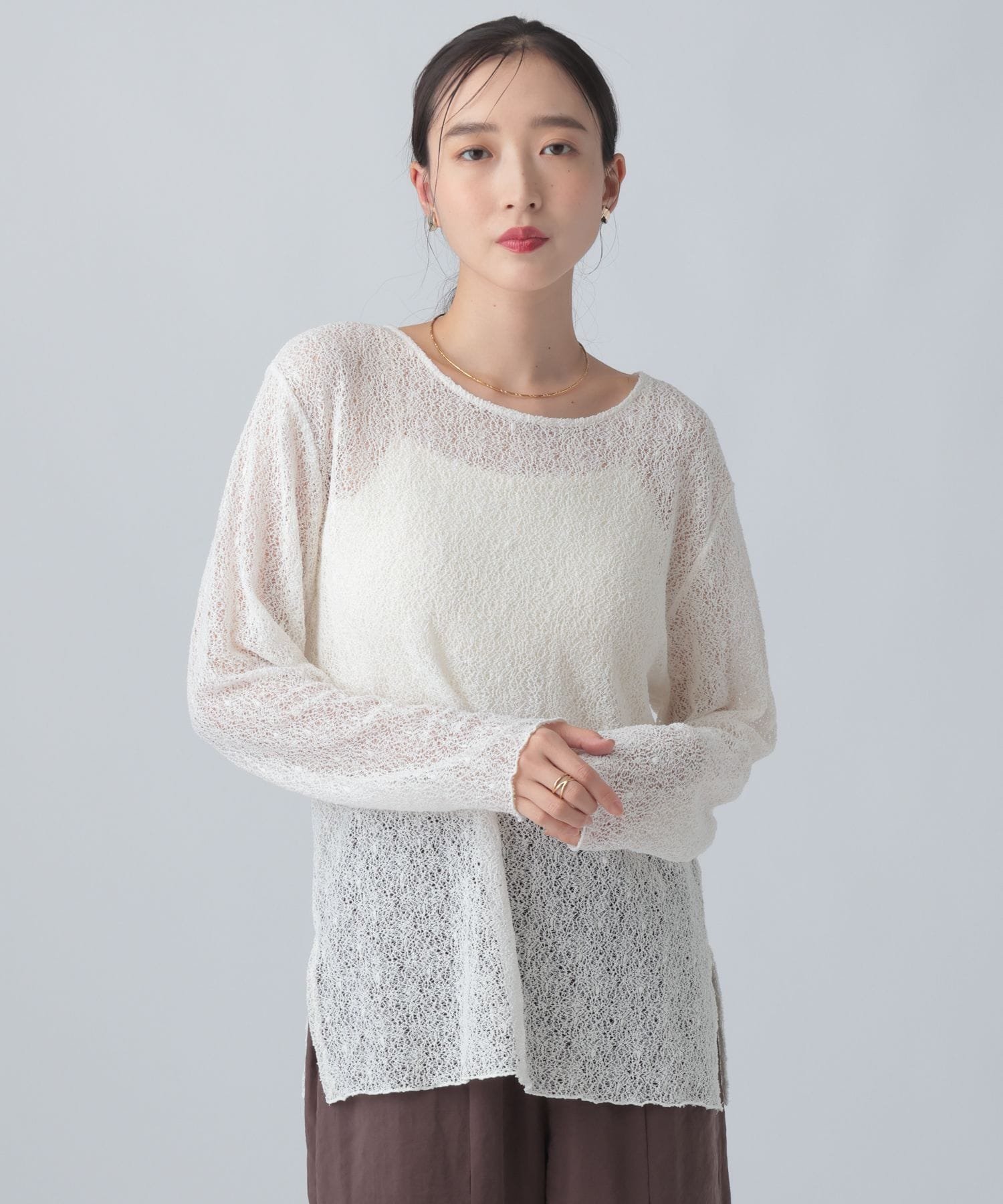 LEPSIM シアーネップオーバー長袖プルオーバー レプシィム トップス カットソー・Tシャツ ブラウン ブラック ホワイト