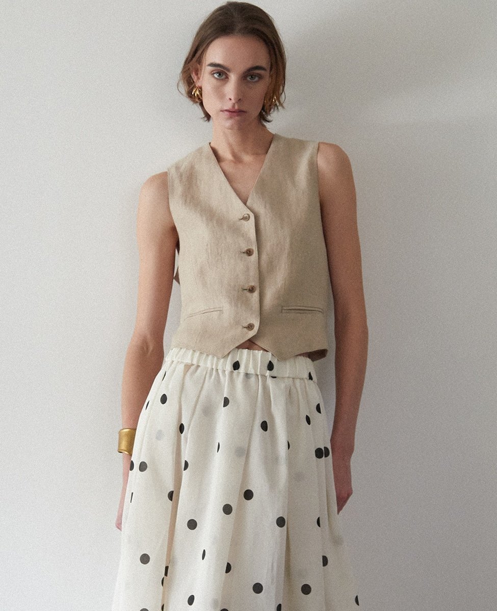 【SALE／60%OFF】Liesse ショートベスト リエス トップス ベスト・ジレ ブラック ベージュ【送料無料】のサムネイル