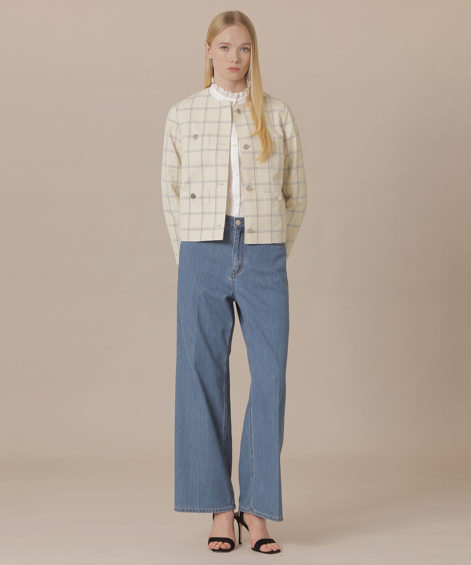 【WEB・一部店舗限定】ポリエステルリネンチェックジャケット マッキントッシュ ロンドン ジャケット・アウター ノーカラージャケット ベージュ