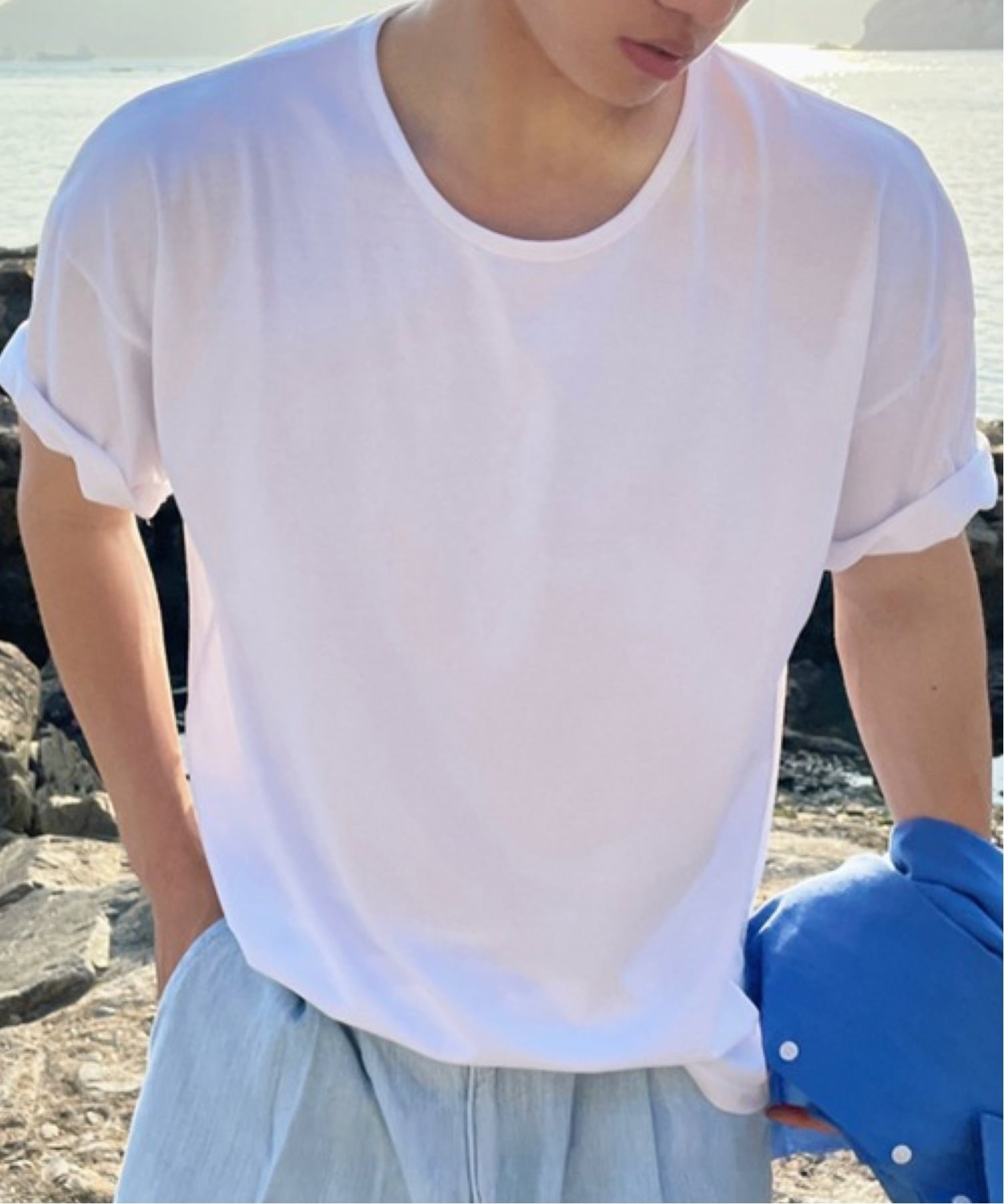 NOWLE NOWLE/(M)【NOWLE】ワイドラウンドネック 半袖 Tシャツ / リラックスドレープ ネック 無地 トップス チェルカ トップス カットソー・Tシャツ ホワイト ブラック