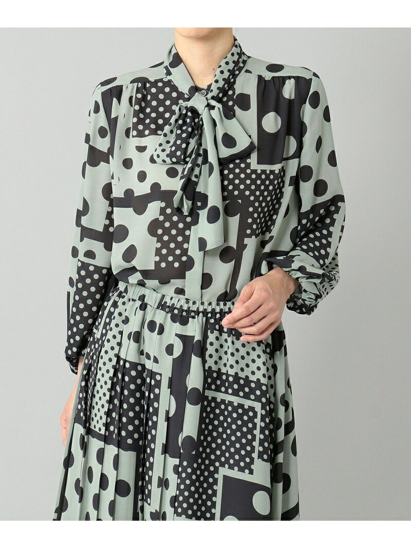 【SALE／60%OFF】GRACE CONTINENTAL キカドットプリントブラウス グレースコンチネンタル トップス シャツ・ブラウス グリーン ホワイト【送料無料】