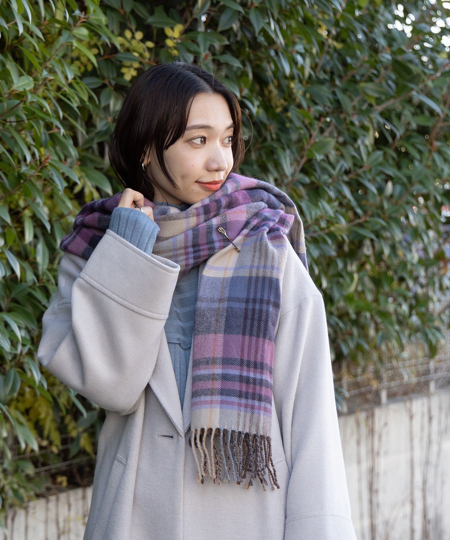 BEAMS HEART WOMEN BEAMS HEART / チェック柄 大判ストール ビームス ハート ファッション雑貨 マフラー・ストール・ネックウォーマー ホワイト ベージュ ネイビー ブラック ブルー パープル【送料無料】