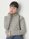 earth music ecology シアーボーダータートルネックプルオーバー カットソー/レディース/春/長袖/24SS アースミュージック エコロジー トップス カットソー Tシャツ ブラック ベージュ