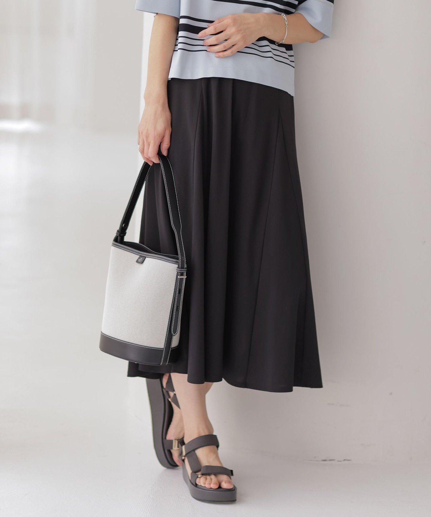 J.PRESS LADIES L 【洗える】トリコットバイオ フレア スカート ジェイプレス スカート ロング・マキシスカート ブラウン ブラック ベージュ