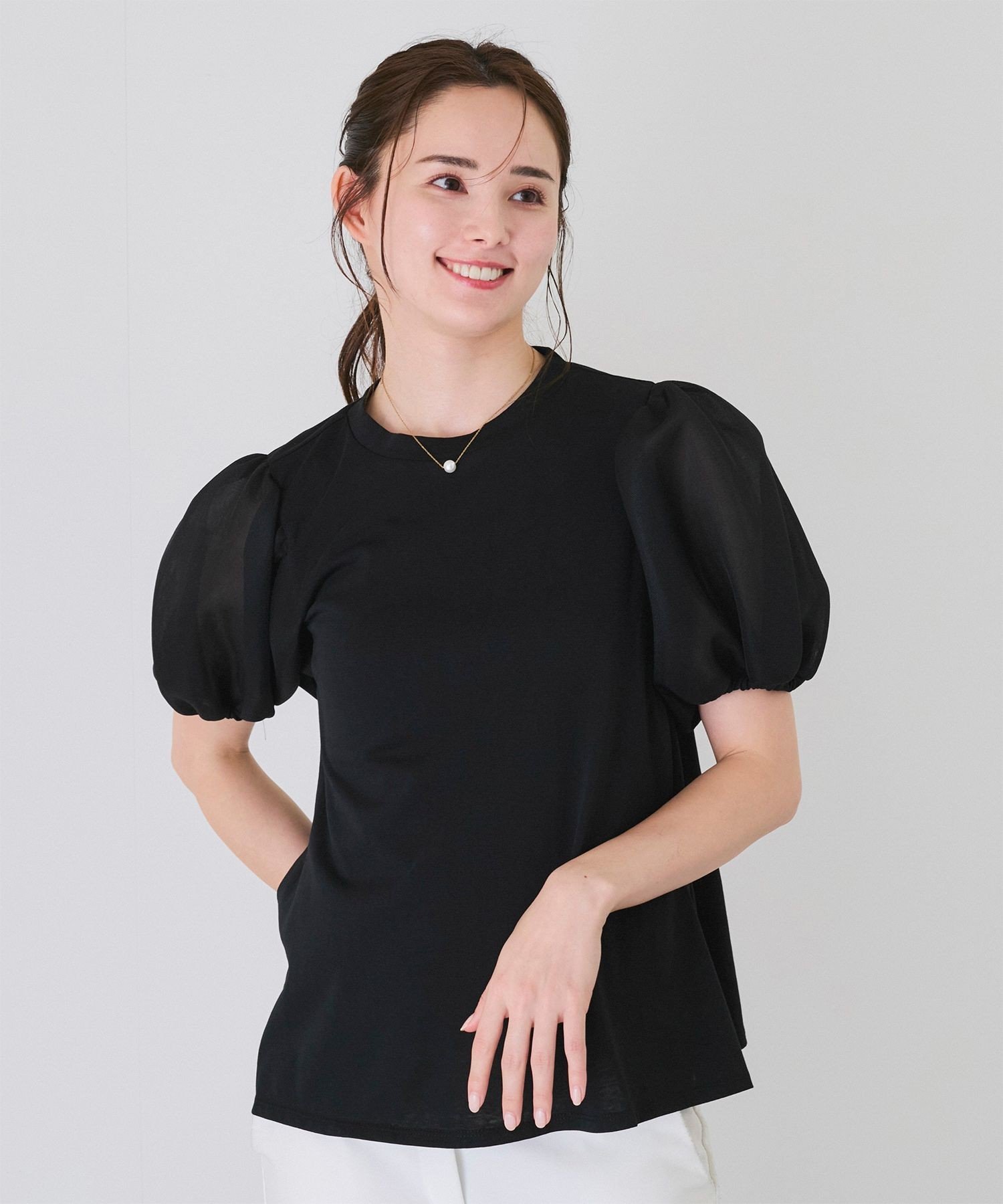 【SALE／20%OFF】JAYRO シアー袖ブラウス ジャイロ トップス カットソー・Tシャツ ホワイト ブルー ブラック