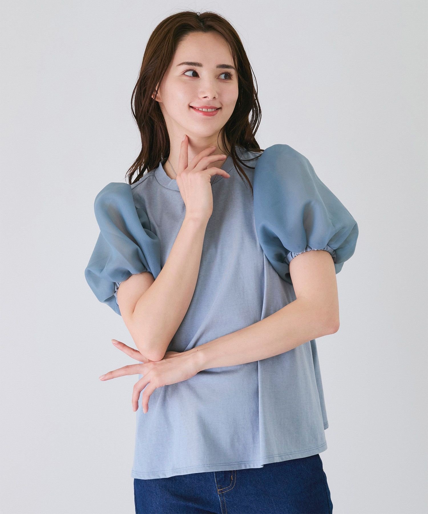 【SALE／20%OFF】JAYRO シアー袖ブラウス ジャイロ トップス カットソー・Tシャツ ホワイト ブルー ブラック 3