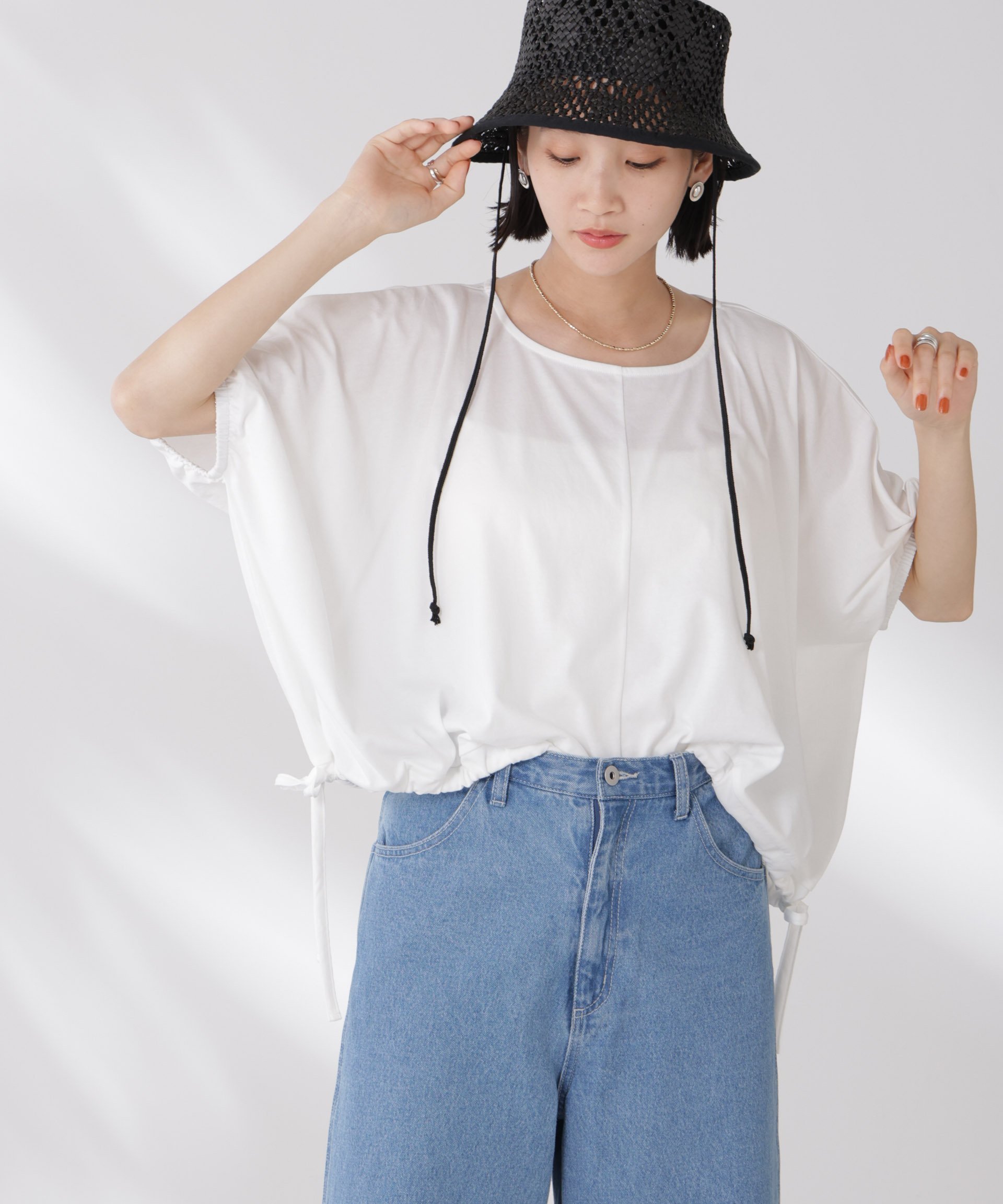 NANO universe 吸水速乾抗菌防臭クロップドドロストトップス ナノユニバース トップス カットソー・Tシャツ ホワイト グレー ブラック