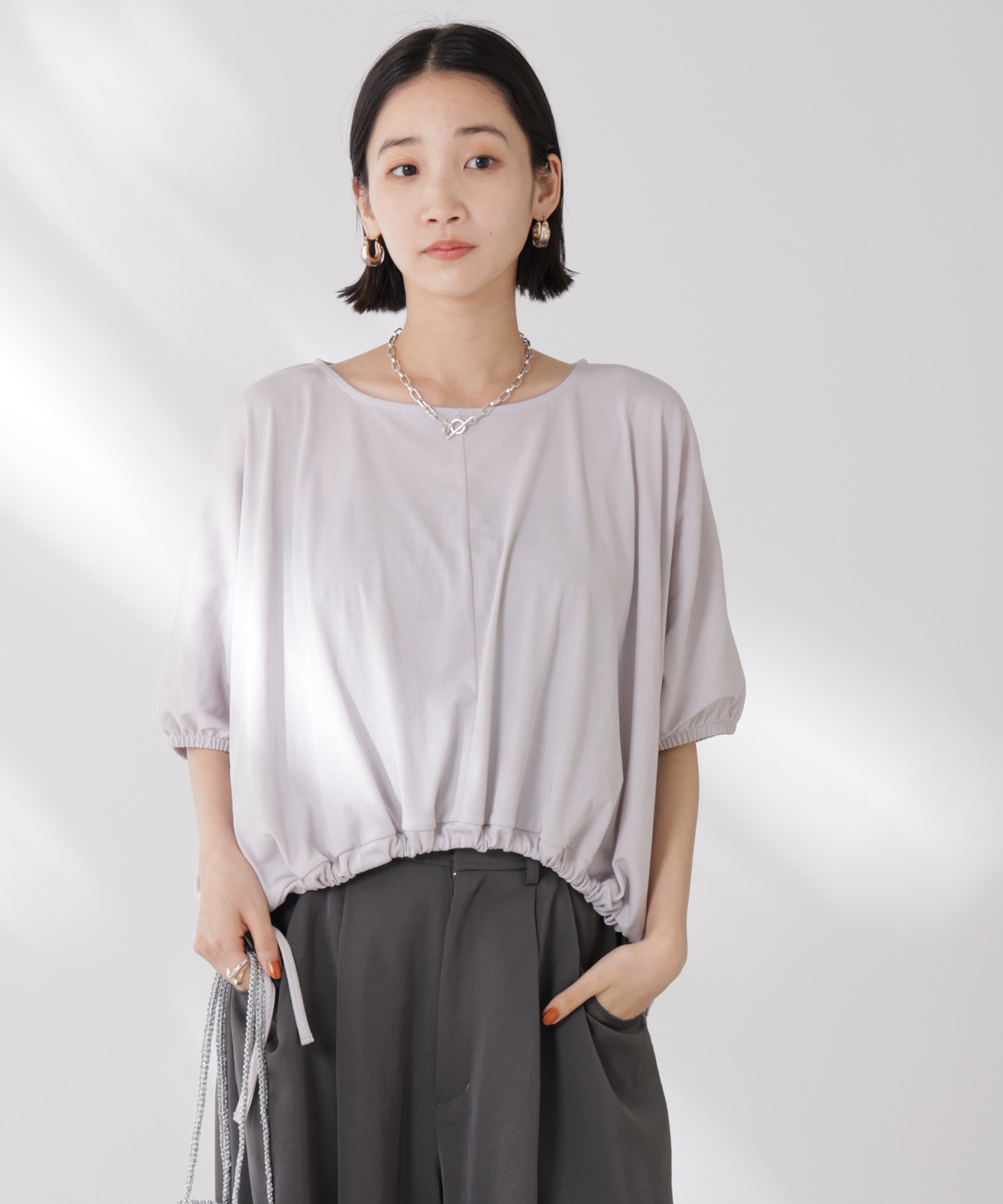 NANO universe 吸水速乾抗菌防臭クロップドドロストトップス ナノユニバース トップス カットソー・Tシャツ ホワイト グレー ブラック