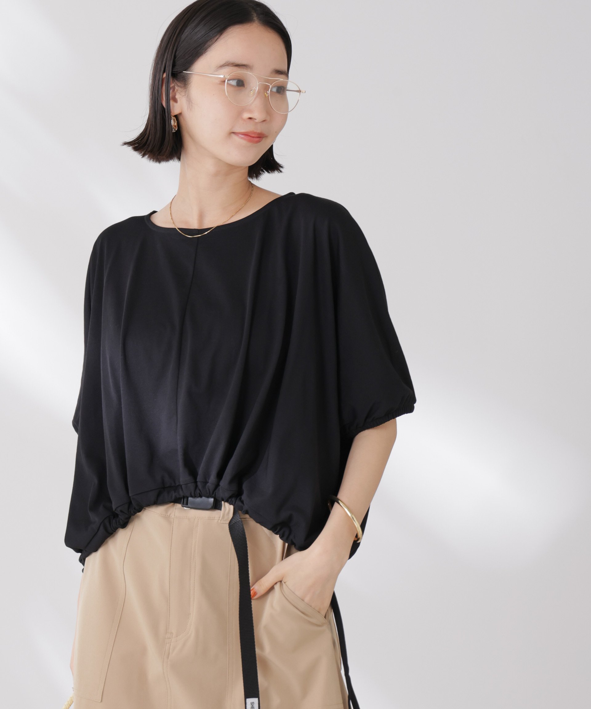 NANO universe 吸水速乾抗菌防臭クロップドドロストトップス ナノユニバース トップス カットソー・Tシャツ ホワイト グレー ブラック