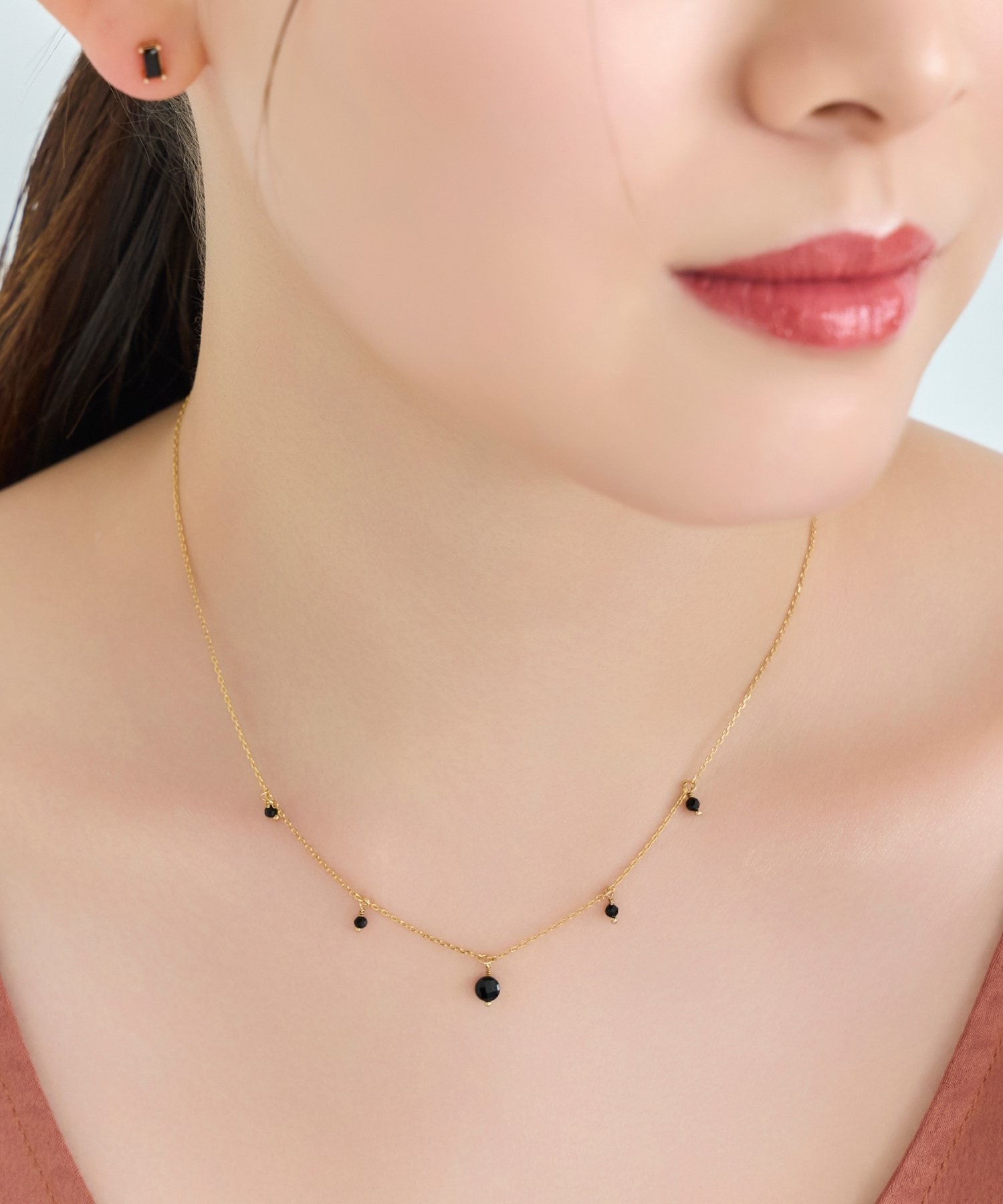 Phoebe カラージェムステーションワンポイントネックレス/天然石 ジュエルアディクト アクセサリー・腕時計 ネックレス ブラック【送料無料】