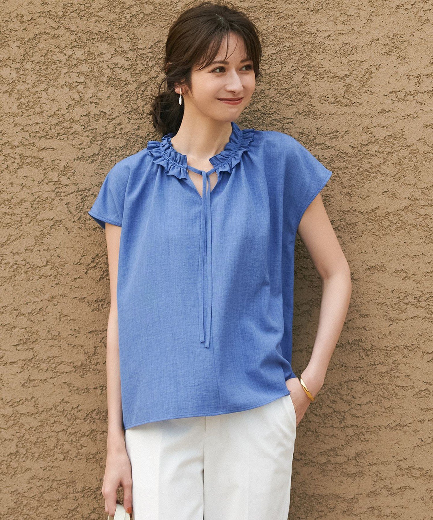 23区 L 【WEB&一部店舗限定】ライトタンブラー ギャザー フリル ブラウス ニジュウサンク トップス シャツ・ブラウス グレー