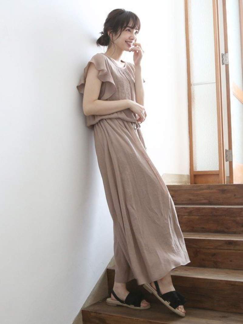 【SALE／50%OFF】coen 【新色登場・WEB限定復刻】フリルスリーブマキシワンピース コーエン ワンピース・ドレス その他のワンピース・ドレス ネイビー ベージュ ブラック グリーンのサムネイル