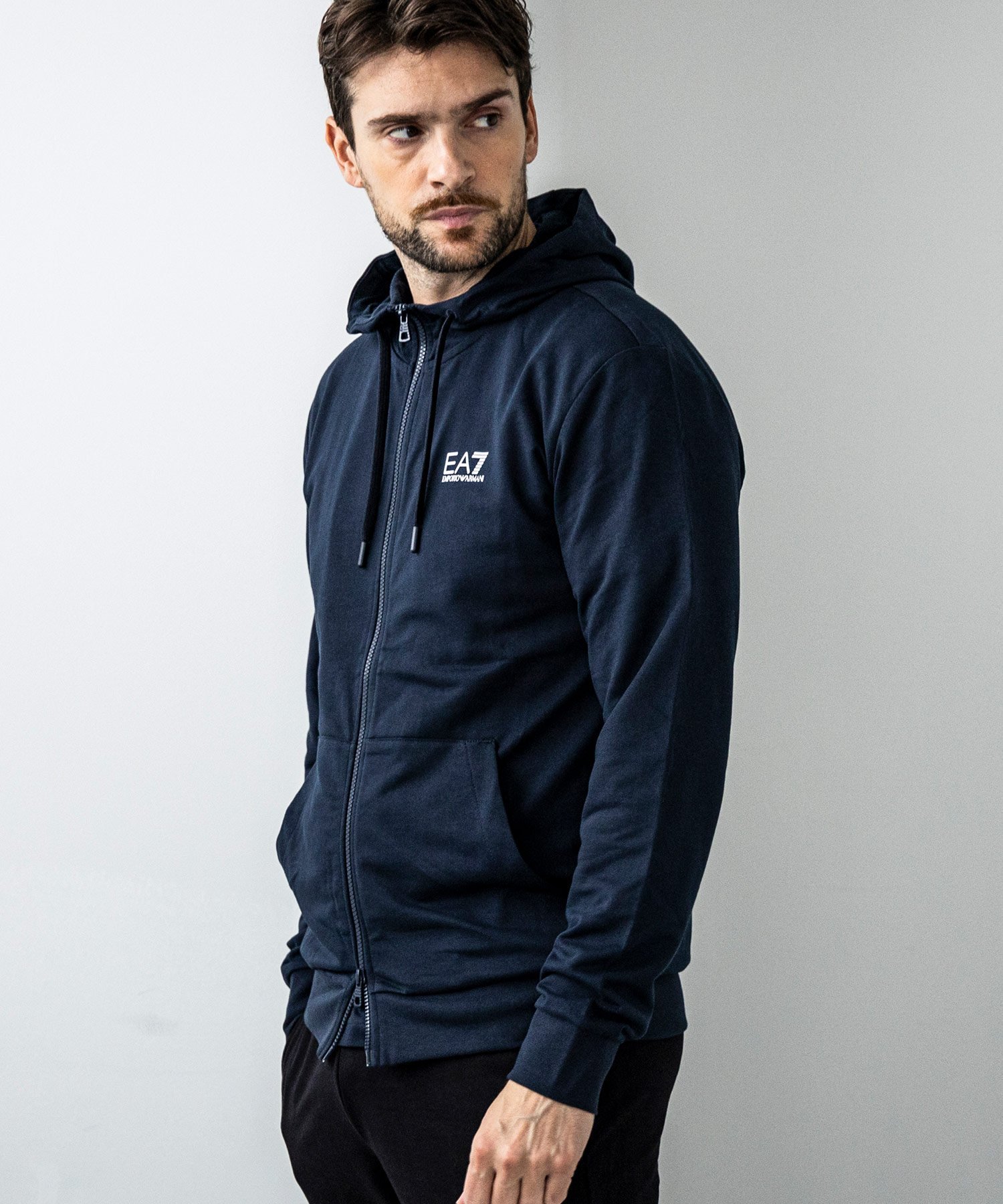 EA7 EMPORIO ARMANI EA7 イーエーセブン スリーブロゴジップフーディー シフォン トップス パーカー・フーディー ネイビー ブラック【送料無料】