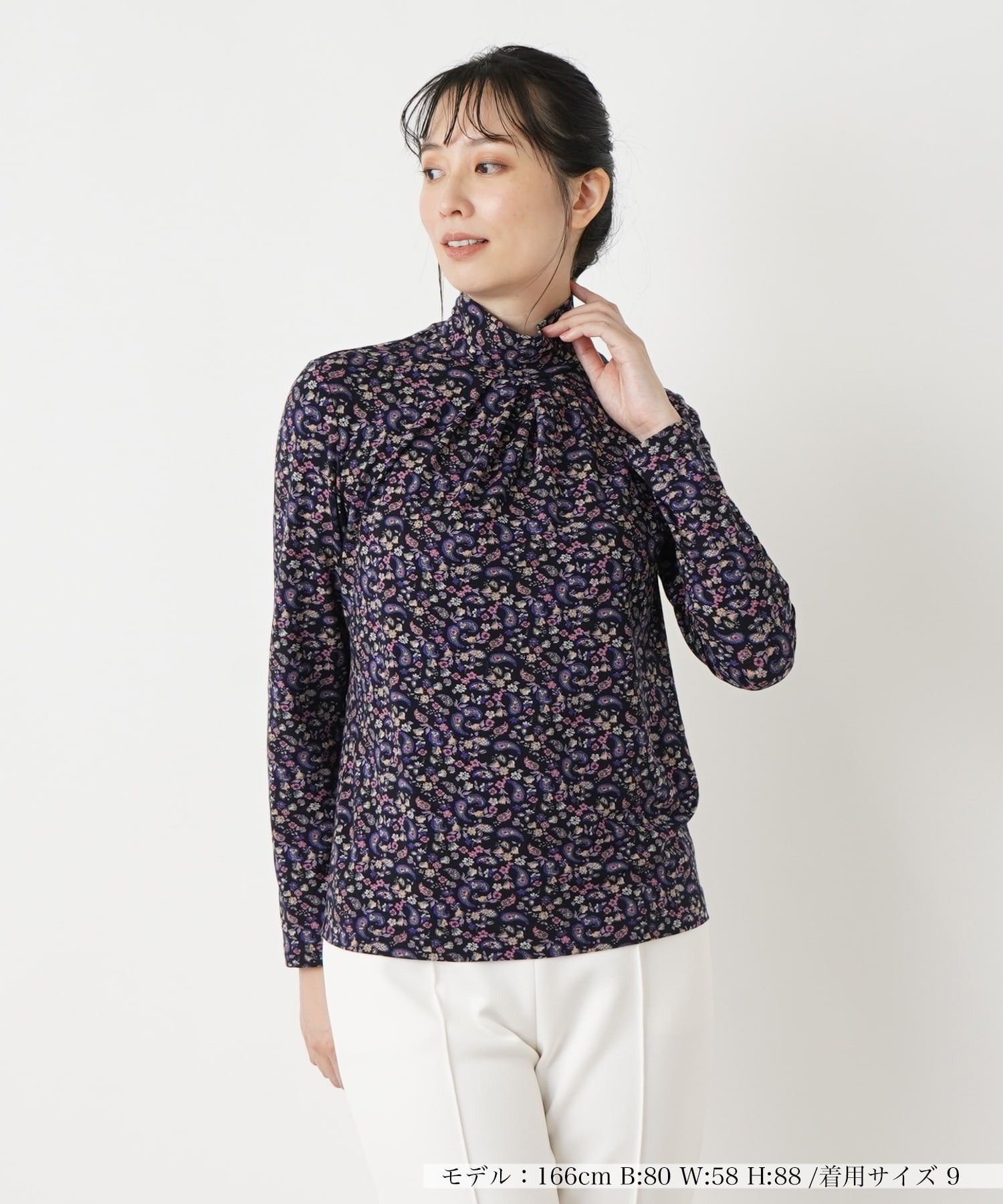 Leilian ペイズリー柄ハイネックカットソー レリアン トップス カットソー・Tシャツ ブラウン パープル