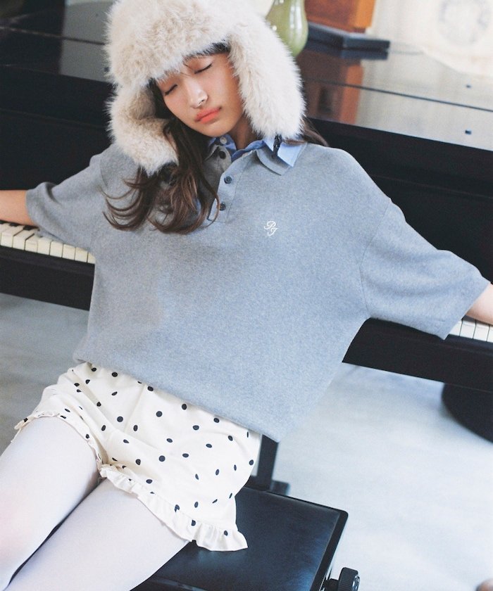 【SALE／10%OFF】PEACH JOHN ワンポイント 襟付き ニット ポロシャツ 限定展開 フリークスストア トップス ニット グレー ブラック ネイビー【送料無料】（楽天・Rakuten Fashion）