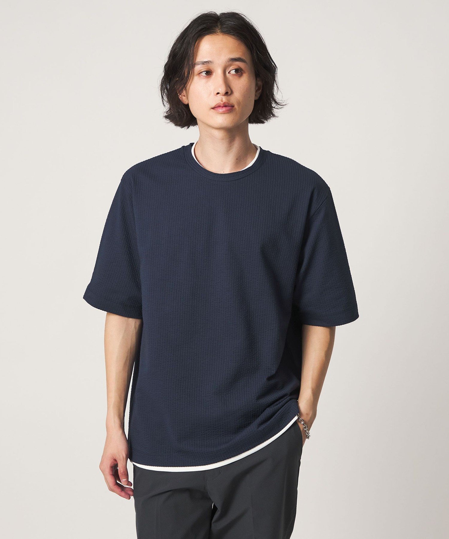 【SALE／30%OFF】a day in the life シルケット サッカー リラックス カットソー-吸水速乾-＜A DAY IN THE LIFE＞ ユナイテッドアローズ アウトレット トップス カットソー・Tシャツ ネイビー ホワイト