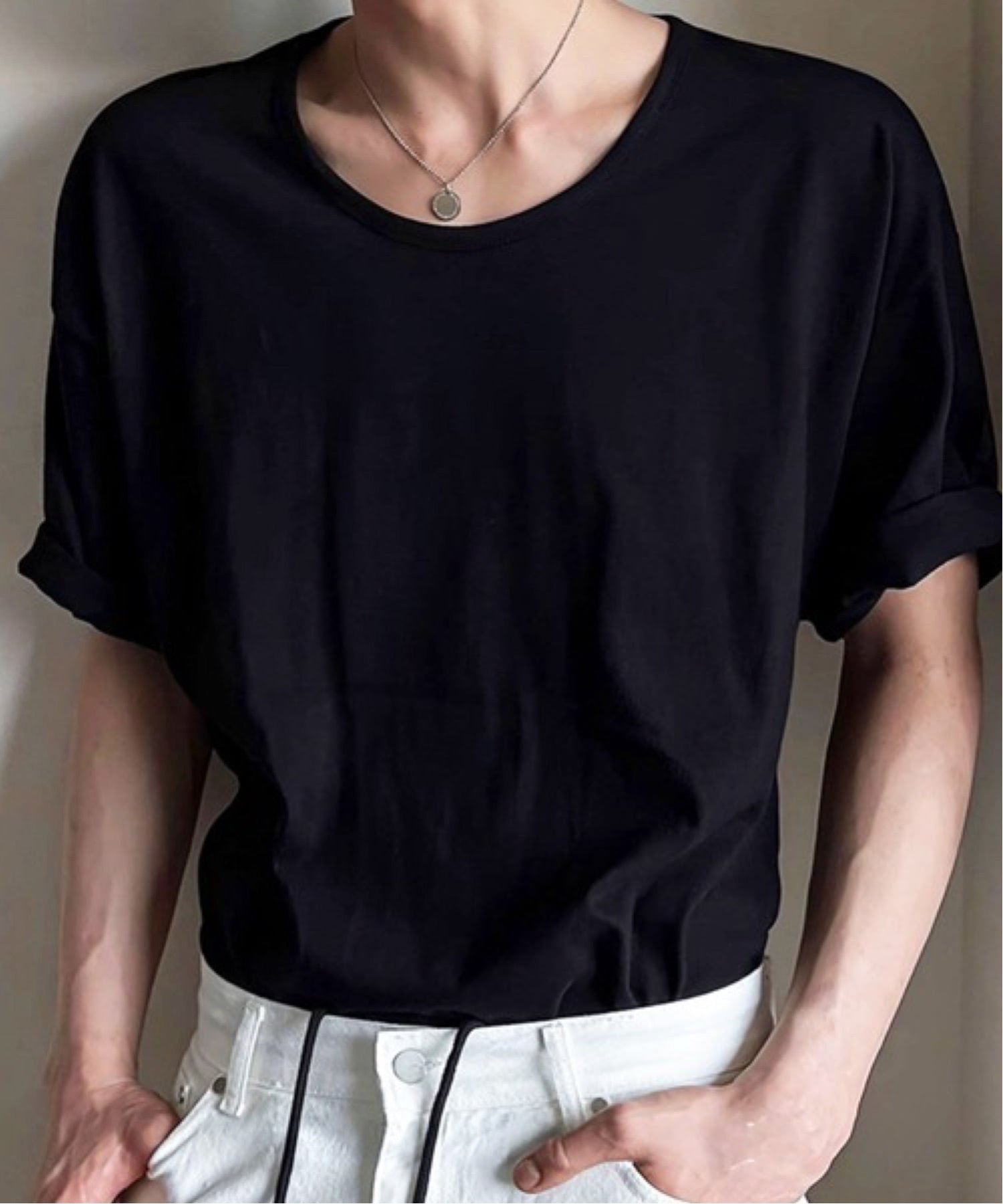 NOWLE NOWLE/(M)ワイドラウンドネック 半袖 Tシャツ チェルカ トップス カットソー・Tシャツ ホワイト ブラック