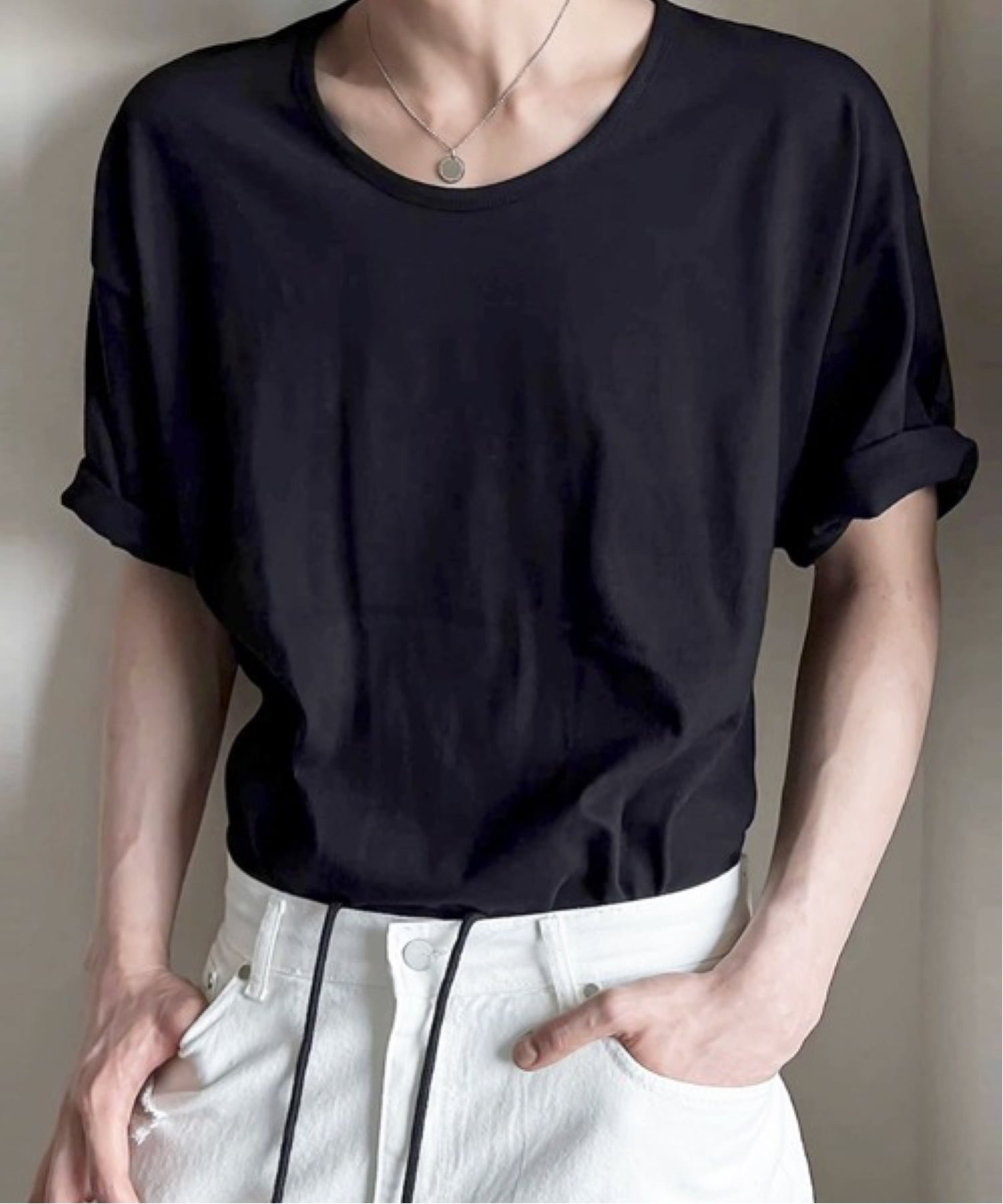 NOWLE NOWLE/(M)ワイドラウンドネック 半袖 Tシャツ チェルカ トップス カットソー・Tシャツ ホワイト ブラック