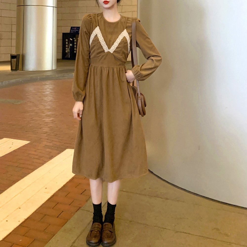 miniministore コーデュロイワンピース レイヤード風秋冬 ミニミニストア ワンピース・ドレス ワンピース ブラウン ブラック