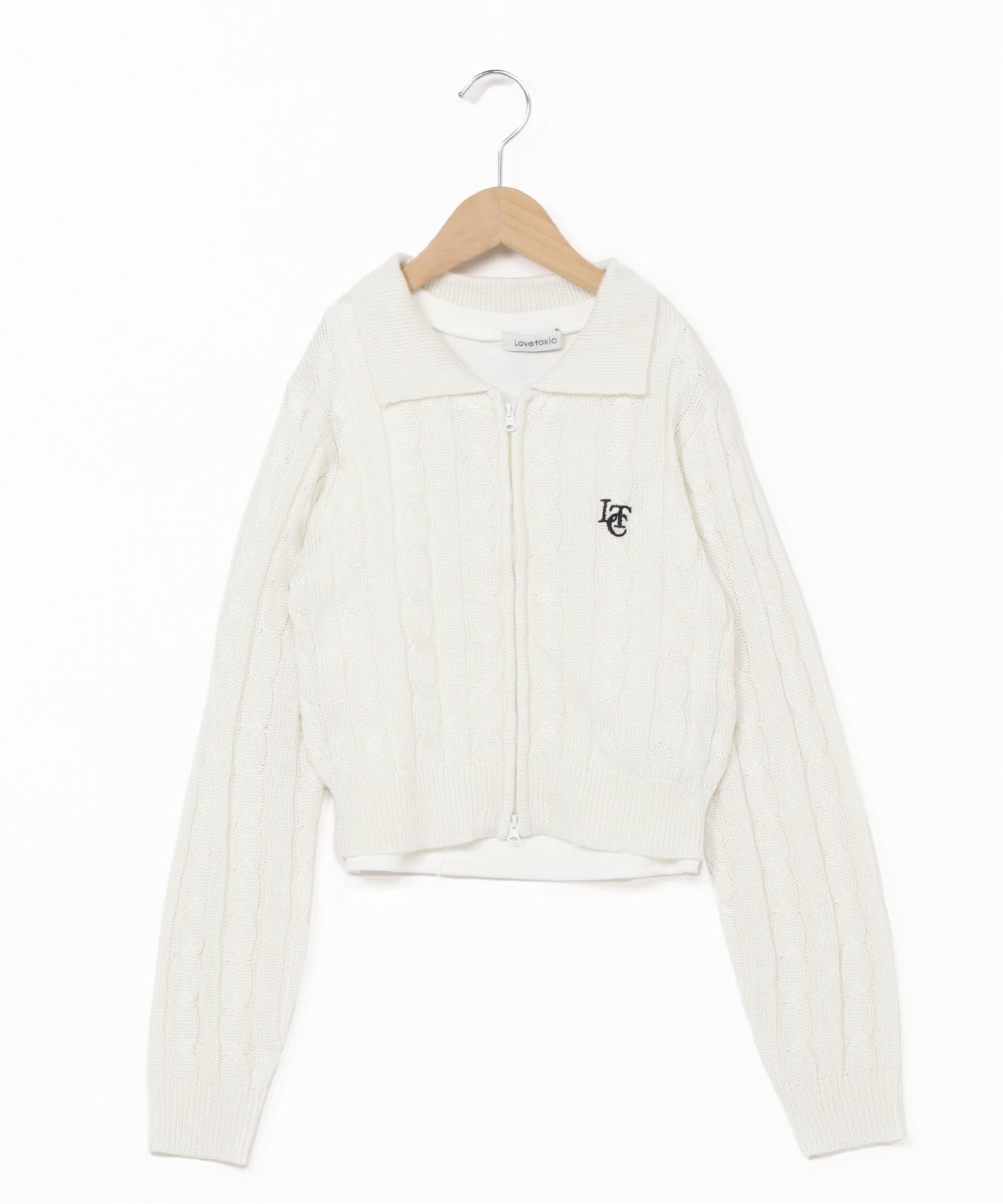 【SALE／60%OFF】Lovetoxic インナー付ケーブルカーディガン ナルミヤオンライン トップス ニット ホワイト ピンク グリーン ブラックのサムネイル