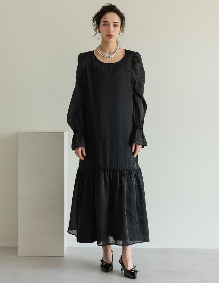 MEISM フロッキーオーガンジーロングワンピース リエディ ワンピース・ドレス ワンピース ブラック【送料無料】 stylife-14894517 Rakuten Fashion サンプル画像2