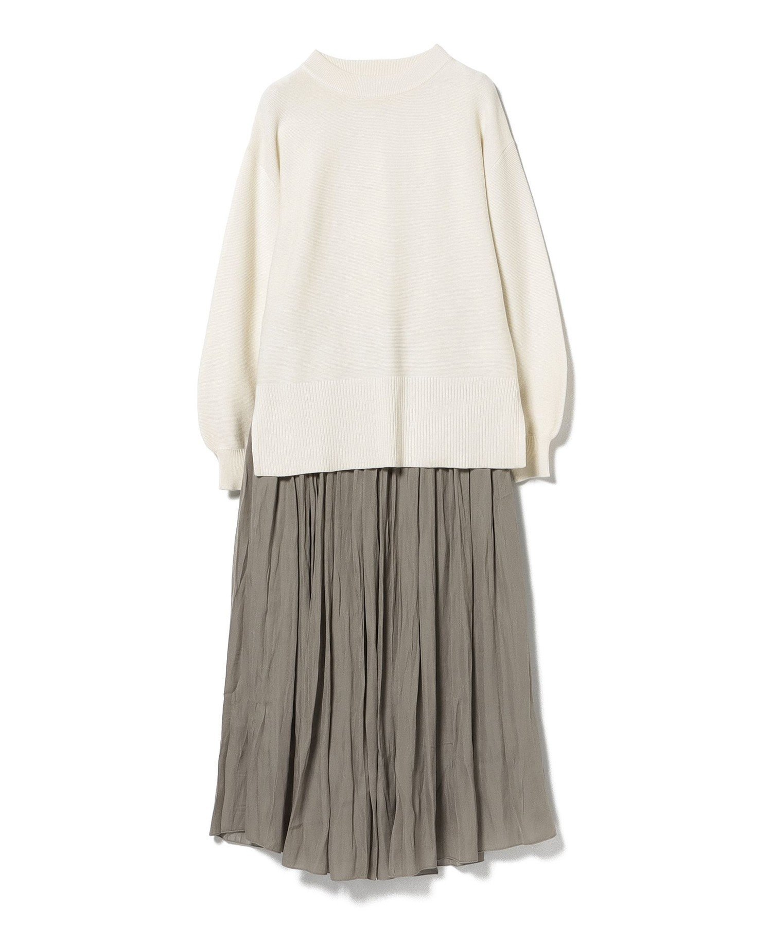 【SALE／30%OFF】BEAMS HEART WOMEN ハイネックプルオーバー * スカート (セットアイテム) ビームス ハート ワンピース・ドレス その他のワンピース・ドレス ホワイト ネイビー グリーン【送料無料】