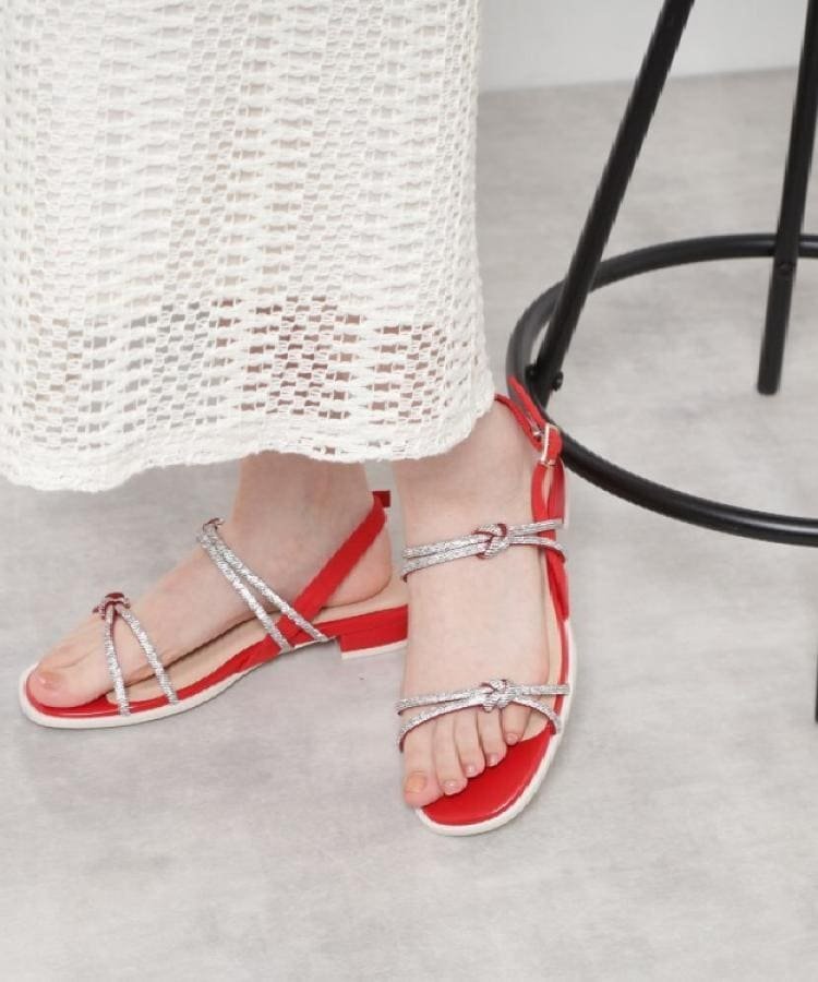 【SALE／50%OFF】ESPERANZA ラインストーンサンダル エスペランサ シューズ・靴 サンダル レッド ゴールド ブラック【送料無料】