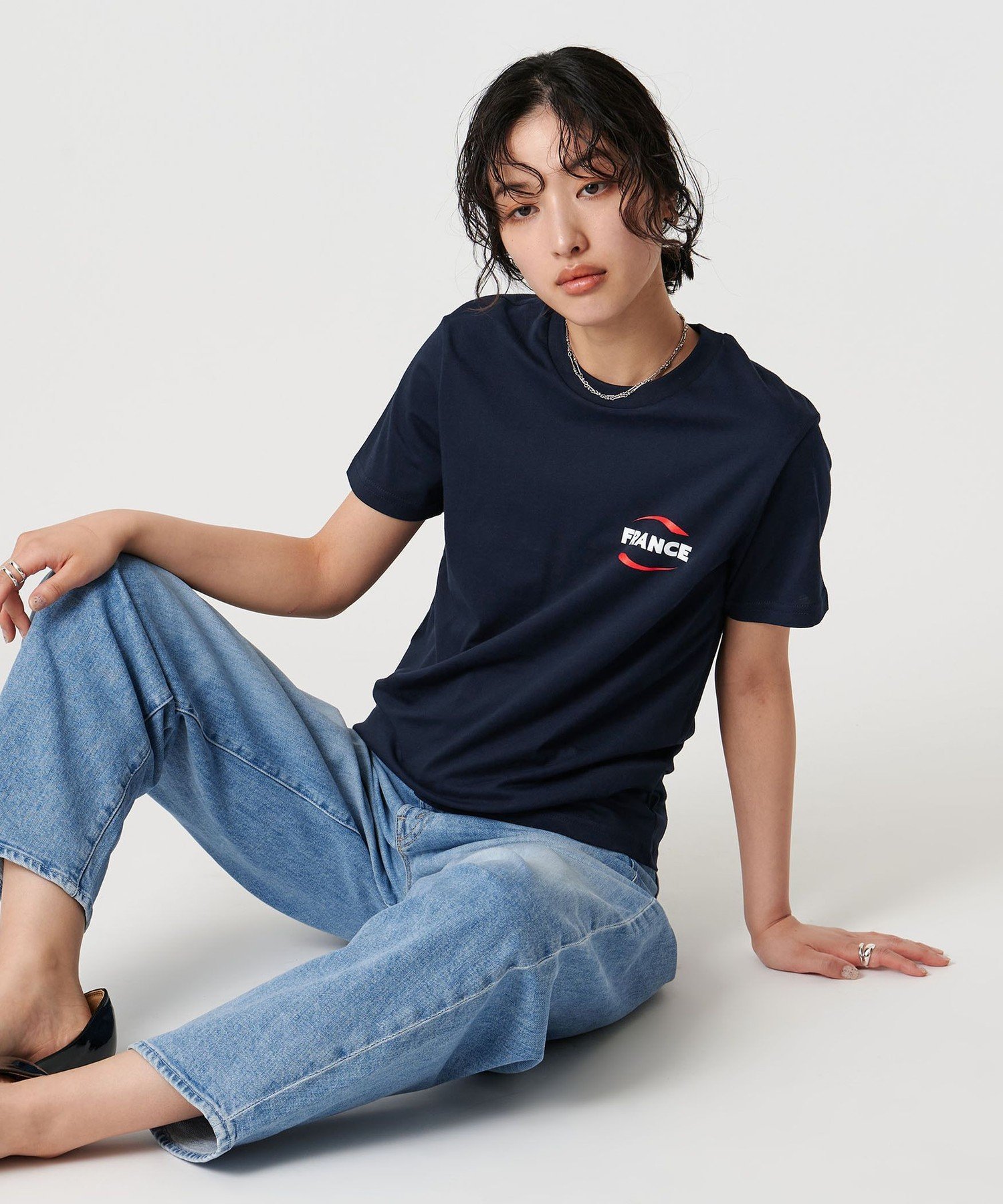 【SALE／45%OFF】UNITED ARROWS ＜Les Petits Basics＞FRANCE プリントTシャツ ユナイテッドアローズ トップス カットソー・Tシャツ ネイビー【送料無料】