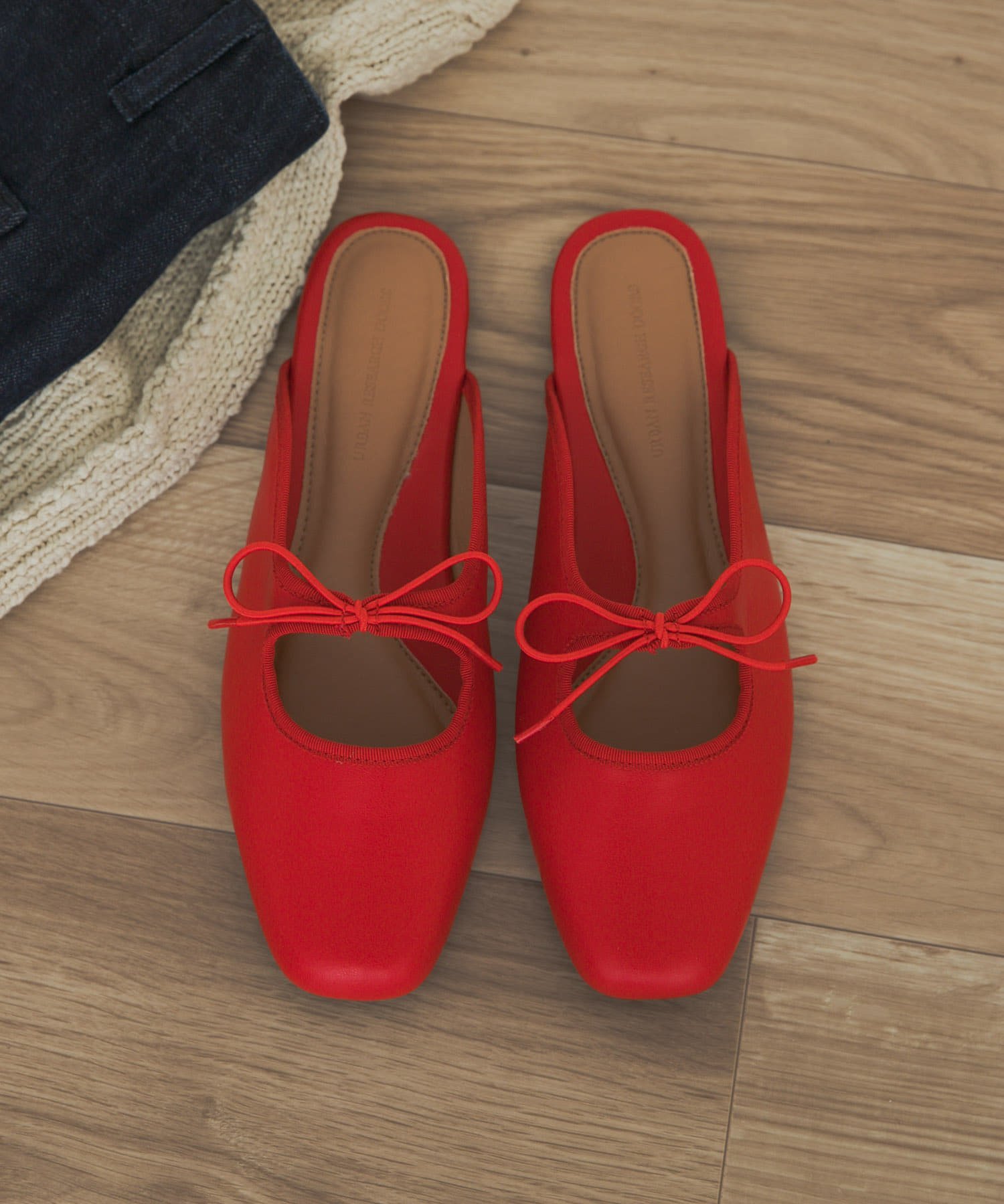 【SALE／51%OFF】URBAN RESEARCH DOORS スクエアトゥリボンミュール アーバンリサーチドアーズ シューズ・靴 サンダル レッド ブラック【送料無料】