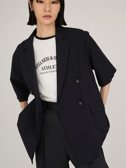 【SALE／50%OFF】emmi UVカットハーフスリーブジャケット エミ ジャケット・アウター テーラードジャケット・ブレザー ベージュ ネイビー【送料無料】