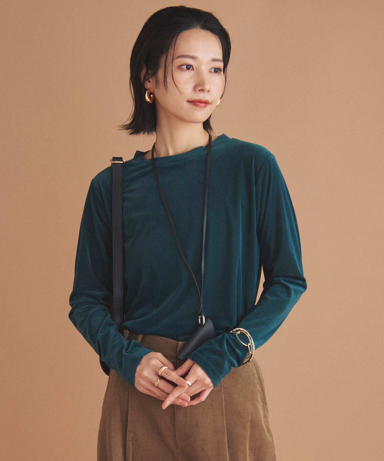 【SALE／60%OFF】DOUX ARCHIVES シアーベロアロンTee ドゥアルシーヴ トップス カットソー・Tシャツ ブラウン グリーン ブラック
