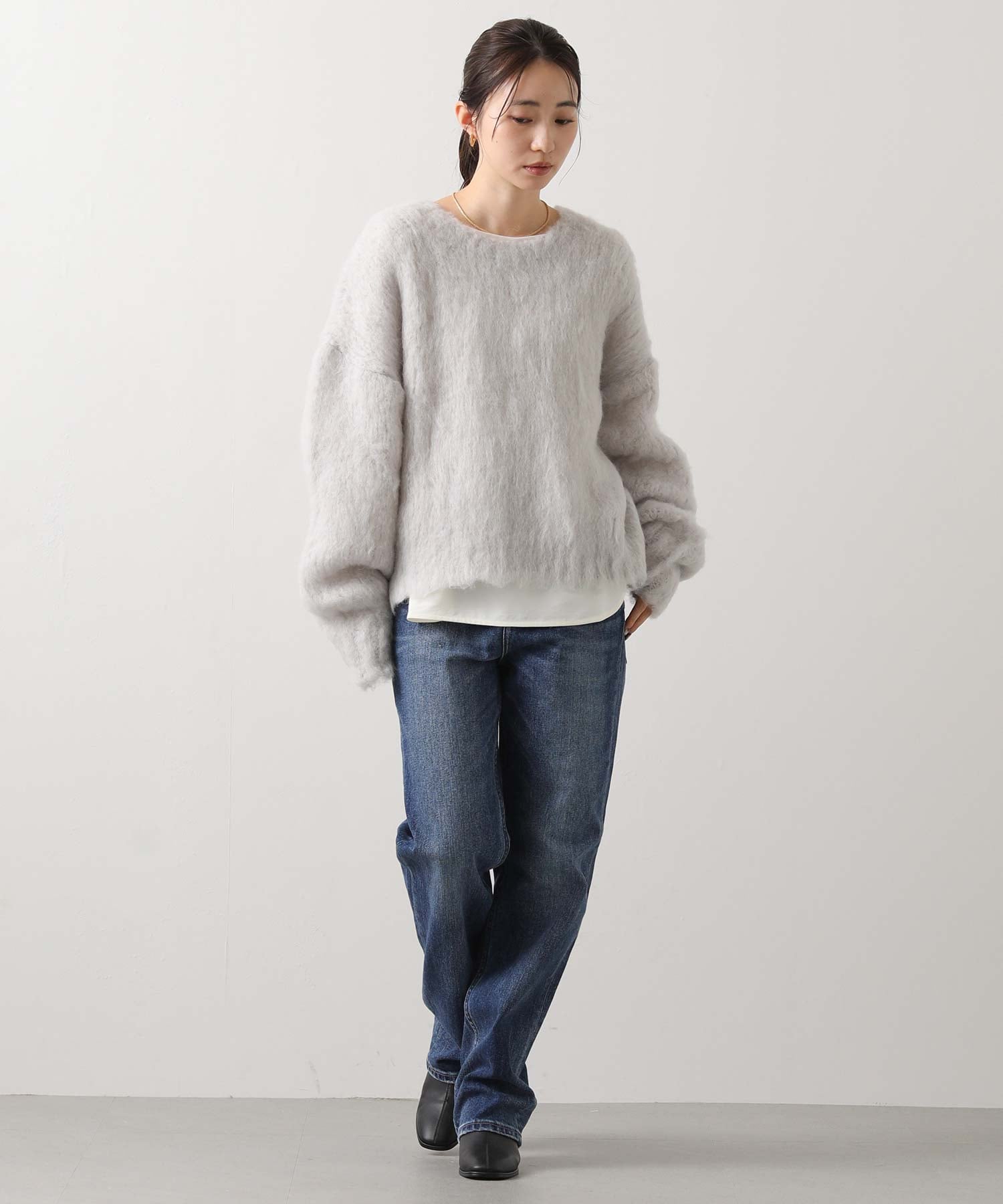 Gready Brilliant/(W)2_Alp混起毛ハンドクルー グレディブリリアン トップス ニット ピンク グレー