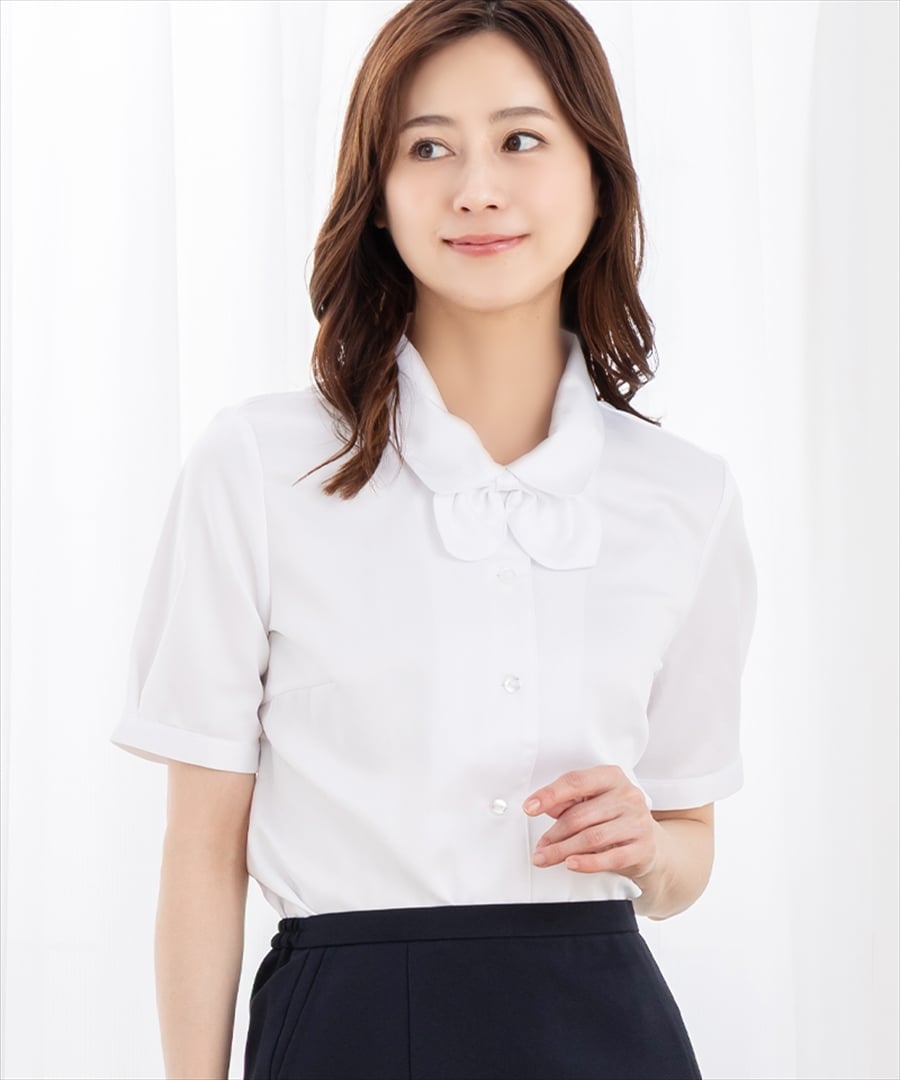 AddRouge 【洗える】シャツブラウス 事務服 リボンタイ付き スーツ インナー オフィス アッドルージュ トップス シャツ・ブラウス ブルー ホワイト ピンク