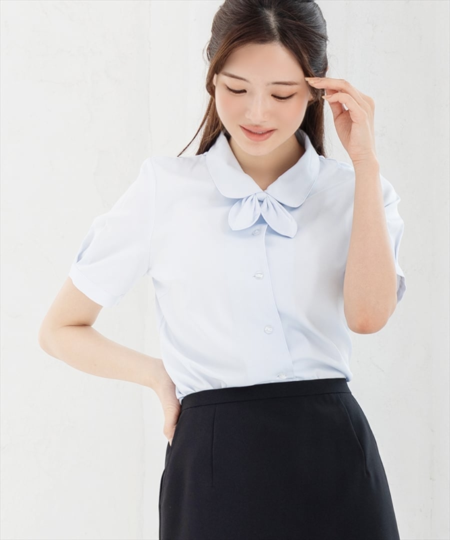 AddRouge 【洗える】シャツブラウス 事務服 リボンタイ付き スーツ インナー オフィス アッドルージュ トップス シャツ・ブラウス ブルー ホワイト ピンク