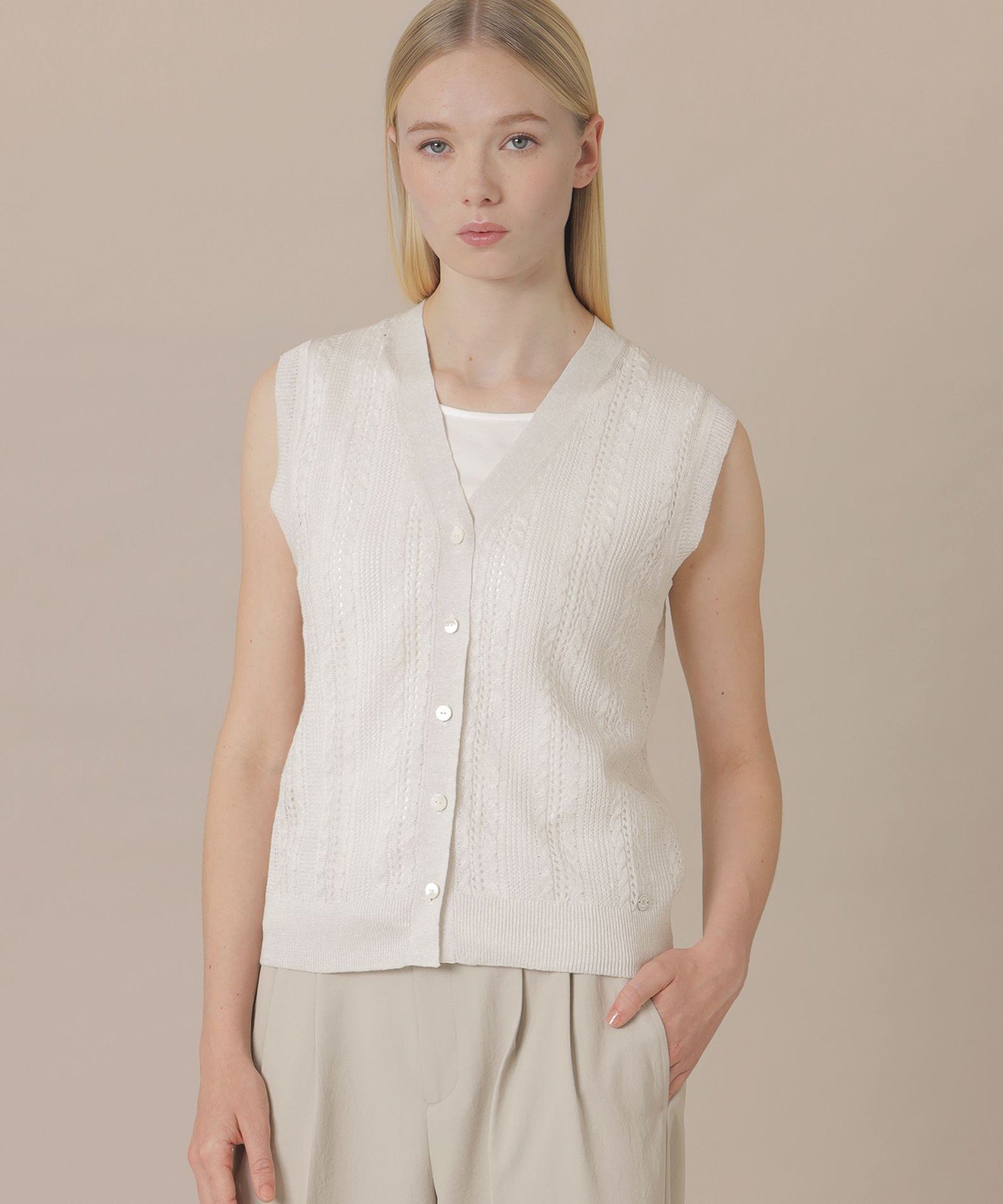 【SALE／38%OFF】MACKINTOSH LONDON 【婦人画報4月号掲載】ラスターリネンニットベスト マッキントッシュ ロンドン トップス ニット ベージュ グレー【送料無料】
