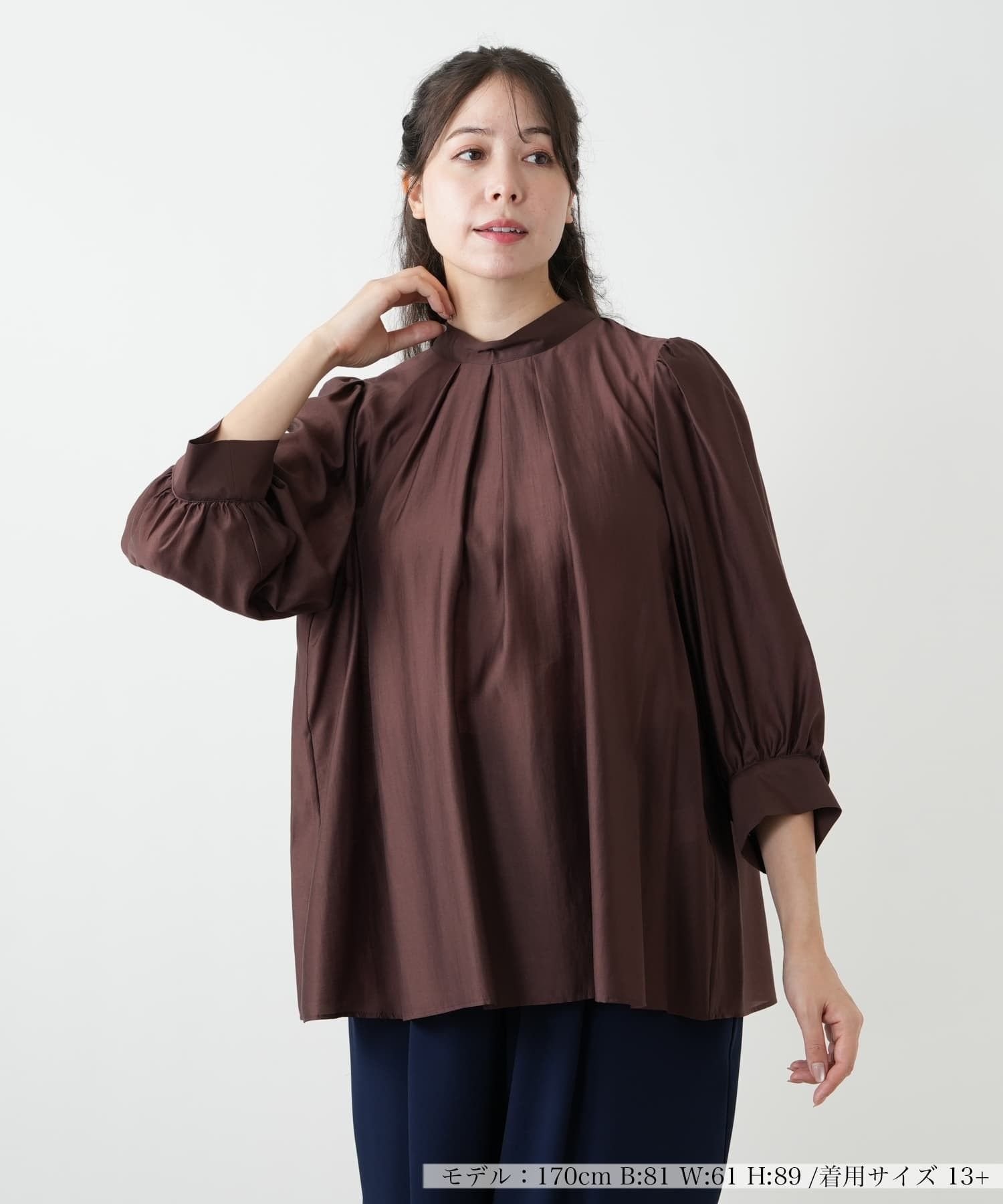 Leilian PLUS HOUSE タックブラウス【BOURGE】 レリアン プラスハウス トップス シャツ・ブラウス ブルー イエロー