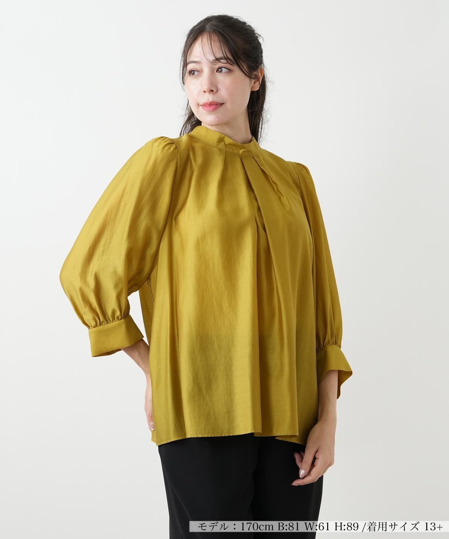 Leilian PLUS HOUSE タックブラウス【BOURGE】 レリアン プラスハウス トップス シャツ・ブラウス ブルー イエロー