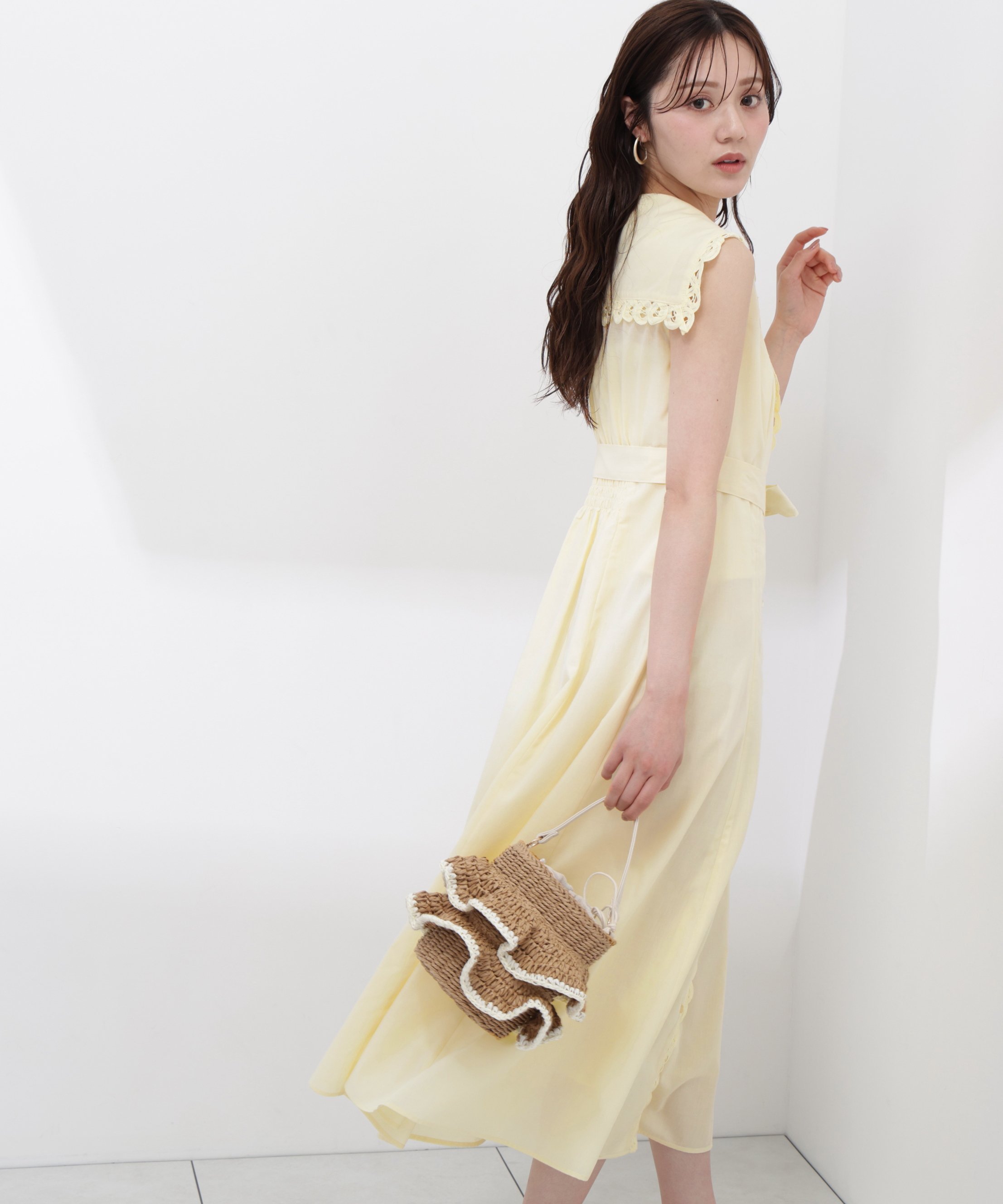 PROPORTION BODY DRESSING ＜中川紅葉さん着用＞セーラーカラーレーストリムワンピース プロポーションボディドレッシング ワンピース・ドレス ワンピース ネイビー ホワイト イエロー ブルー