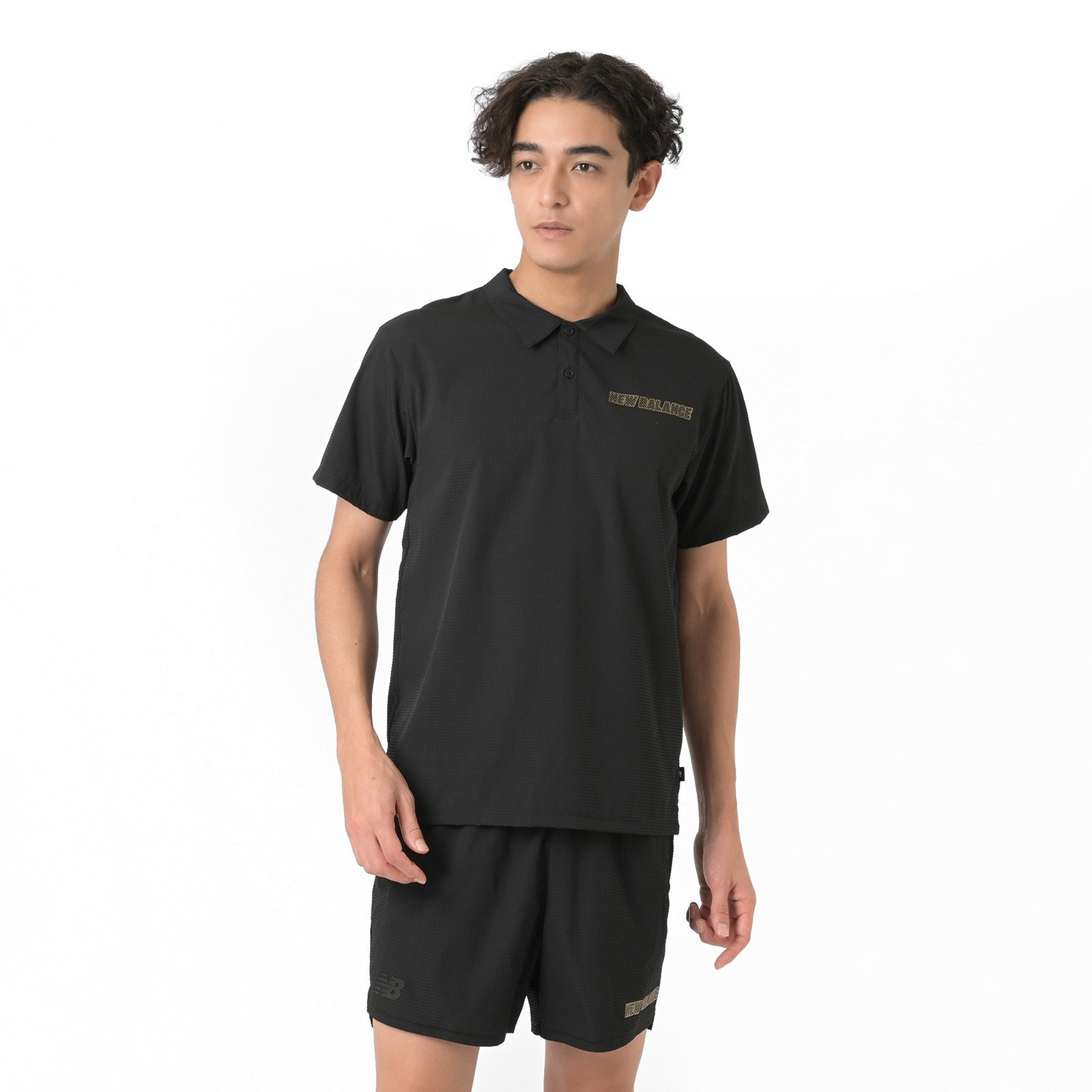 【SALE／35%OFF】New Balance シアサッカーショートスリーブポロシャツ ニューバランス トップス ポロシャツ ブラック【送料無料】