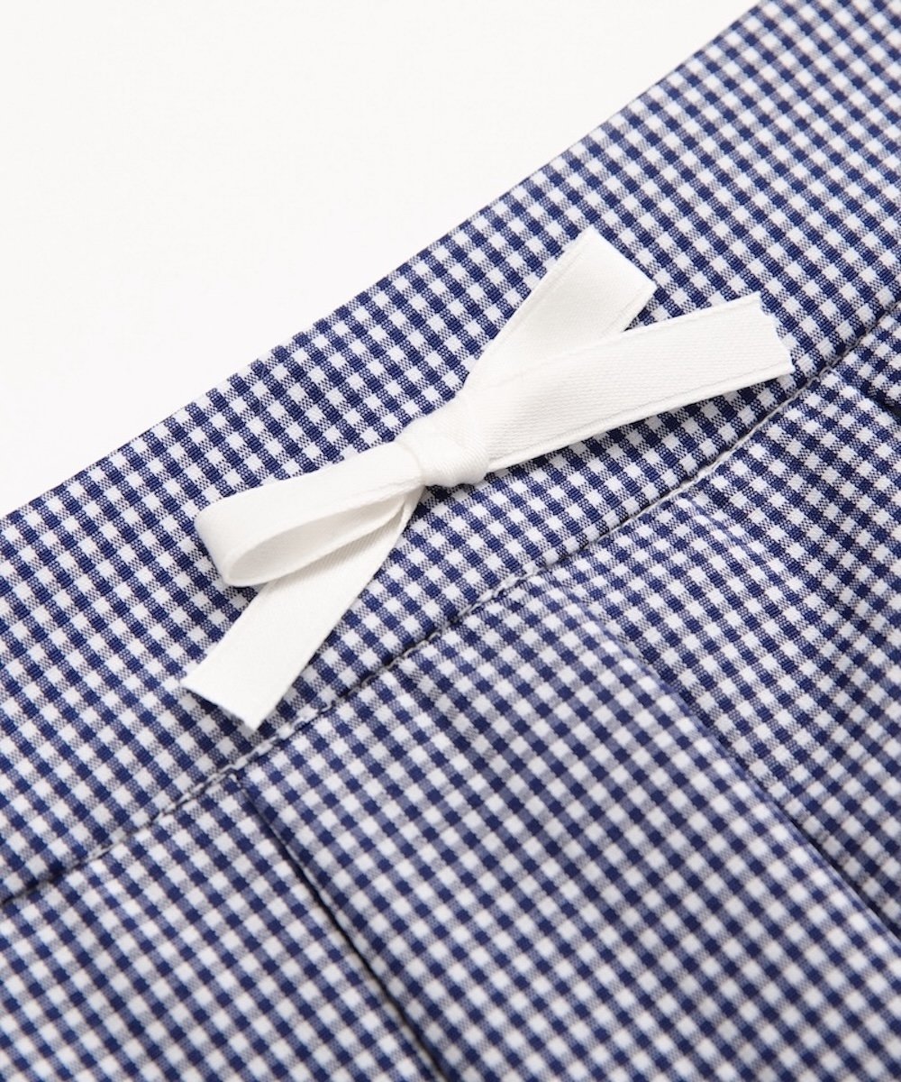 LA POMME petit 予約商品・Lace Piping Gingham Check Pleats Skirt ラポミ・プチ スカート ミニスカート ブルー