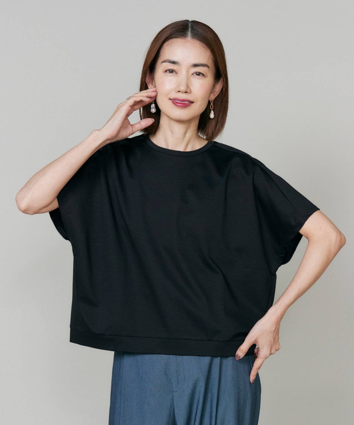 7-IDconcept. ドルマンスリーブプルオーバー《日本製》 セブンアイディコンセプト トップス カットソー・Tシャツ ブルー ブラック ホワイト グリーン