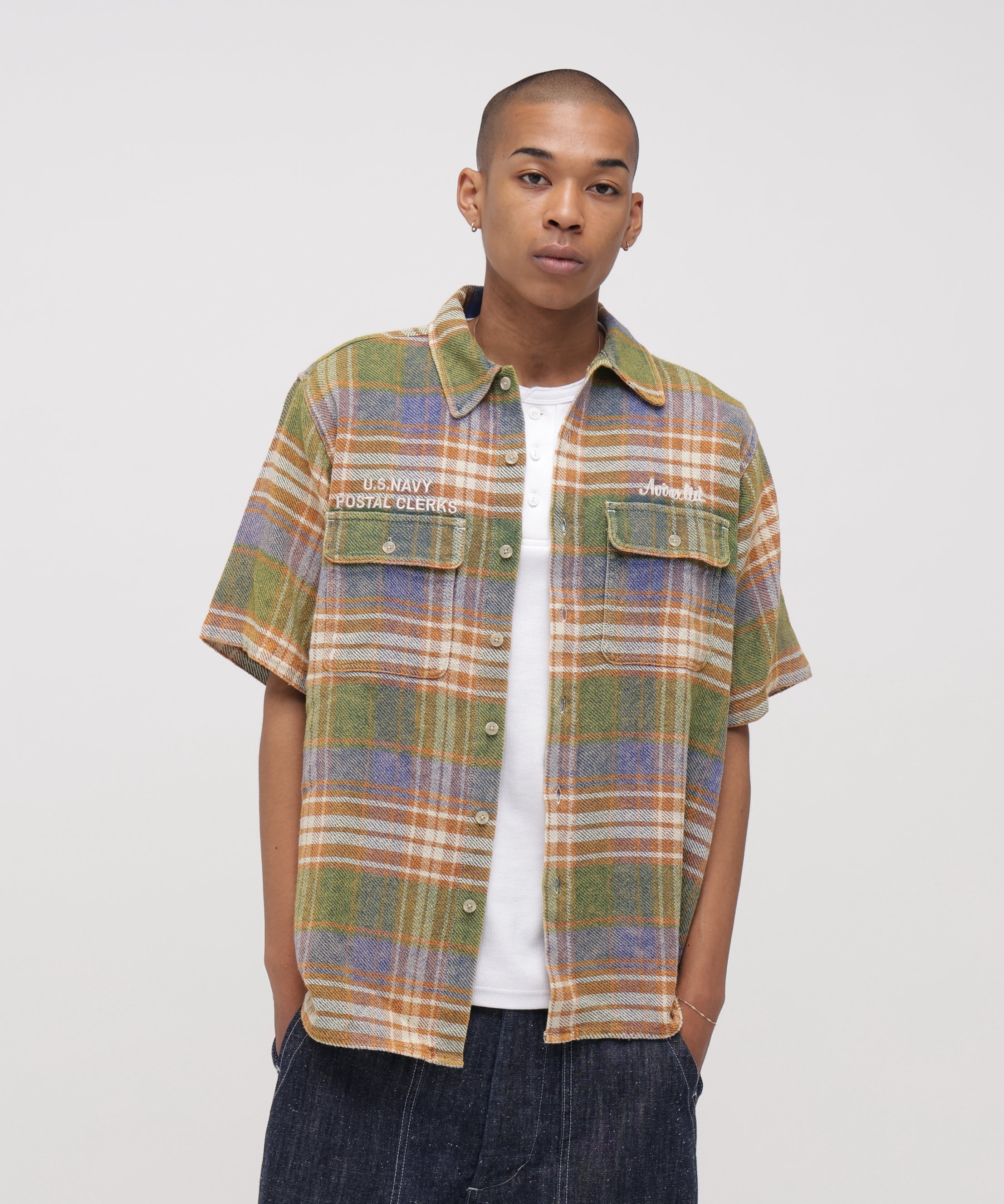 《AVIREX × UNIVERSAL OVERALL》POSTAL FLANNEL SHIRT アヴィレックス トップス シャツ・ブラウス グリーン オレンジ