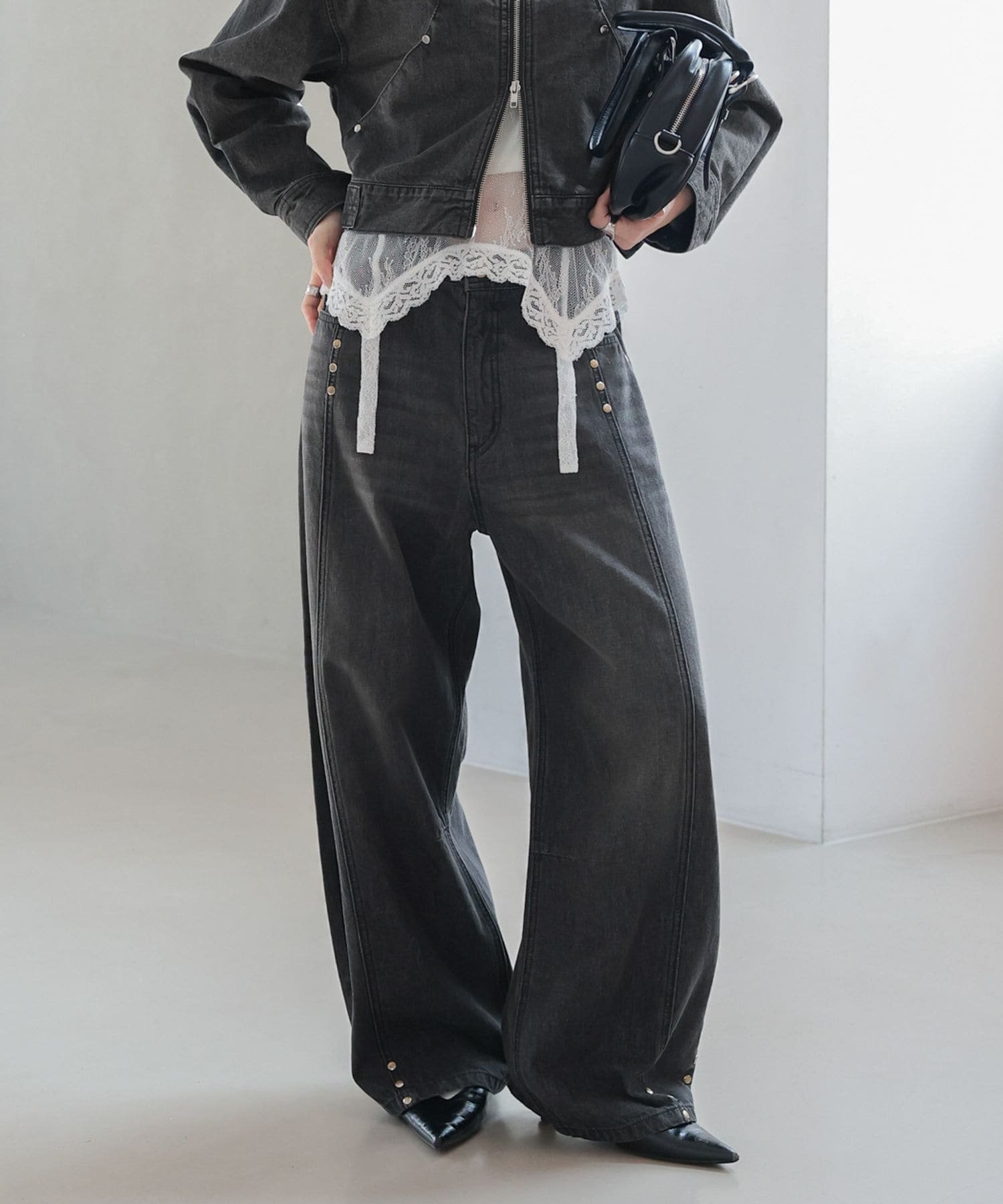 RAGEBLUE 【WOMENS】リベットデニムボリュームパンツ レイジブルー パンツ ジーンズ・デニムパンツ ブルー グレー ブラウン