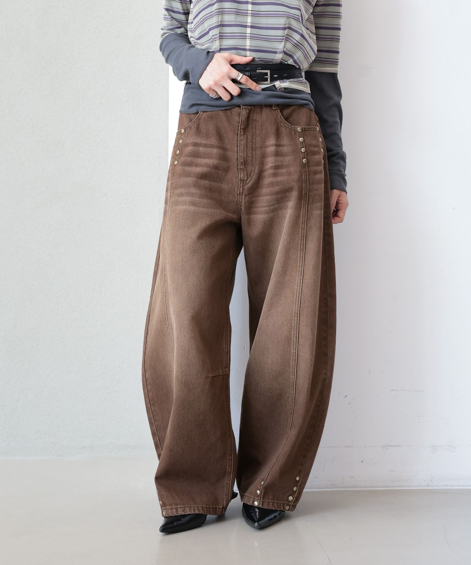 RAGEBLUE 【WOMENS】リベットデニムボリュームパンツ レイジブルー パンツ ジーンズ・デニムパンツ ブルー グレー ブラウン