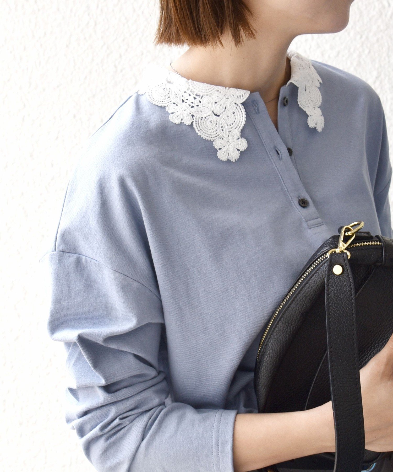 《予約》SHIPS any:＜洗濯機可能＞レース カラー ロングスリーブ ポロ プルオーバー シップス トップス カットソー・Tシャツ ネイビー ホワイト ブルー